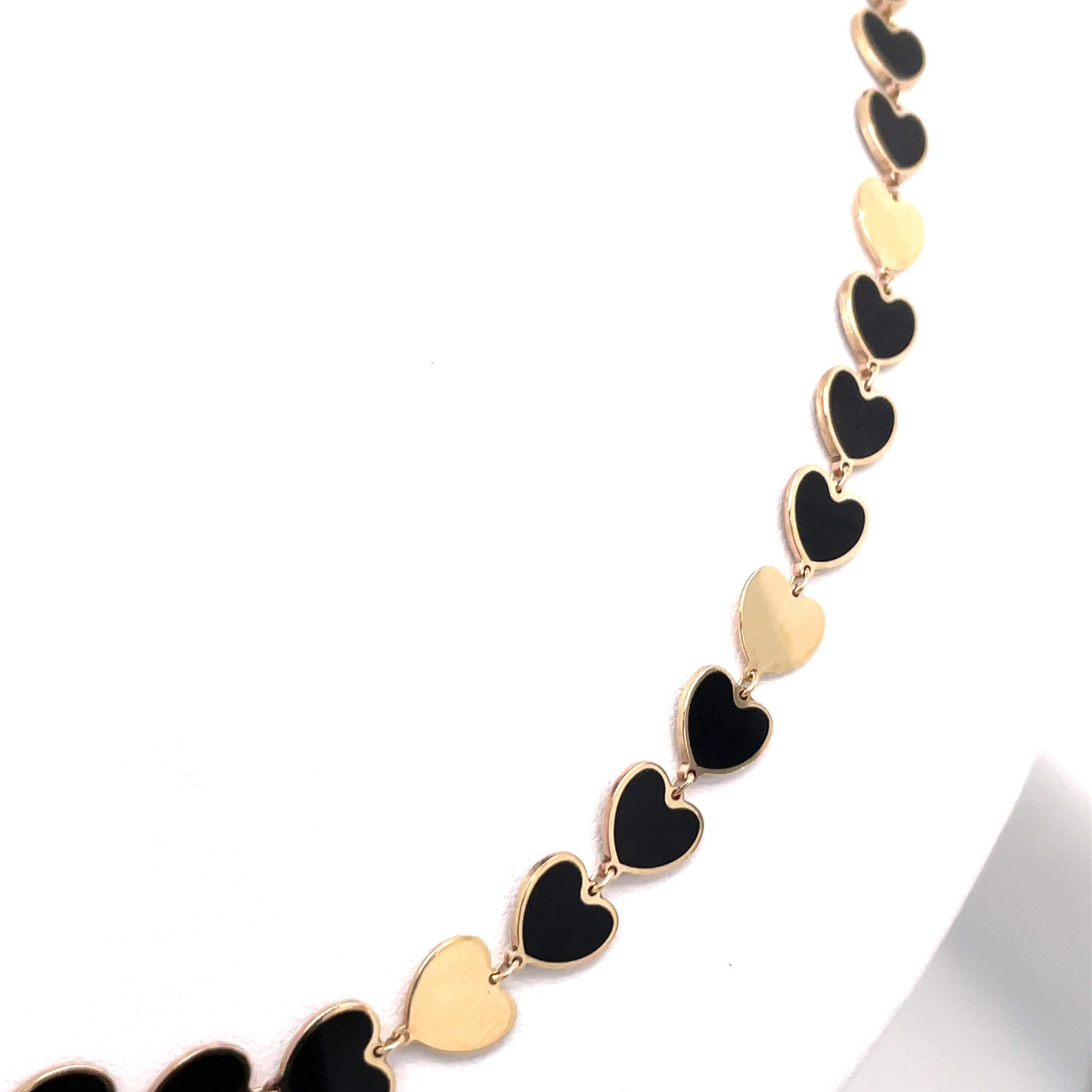 Heart Cut Harbor D. Italian Onyx Gold Heart Necklace 14 Karat Yellow Gold 9.5 Grams For Sale