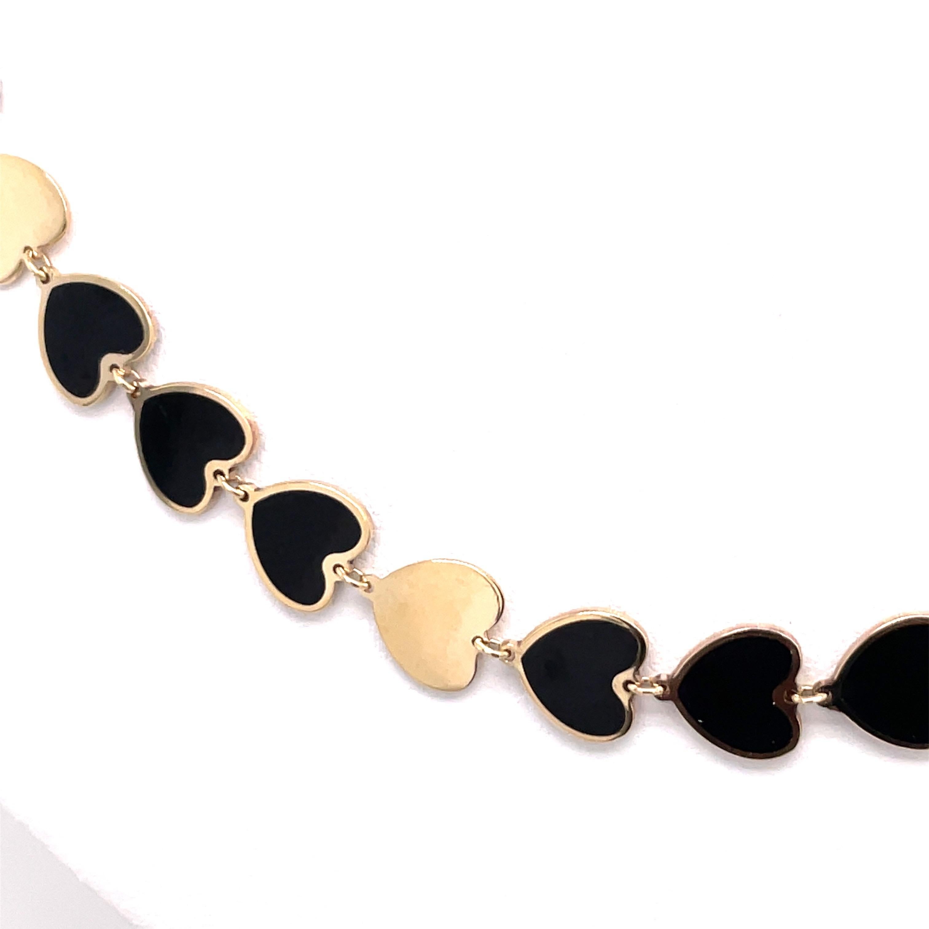 Harbor D., Italienische Onyx-Gold-Herz-Halskette 14 Karat Gelbgold 9,5 Gramm im Angebot 2