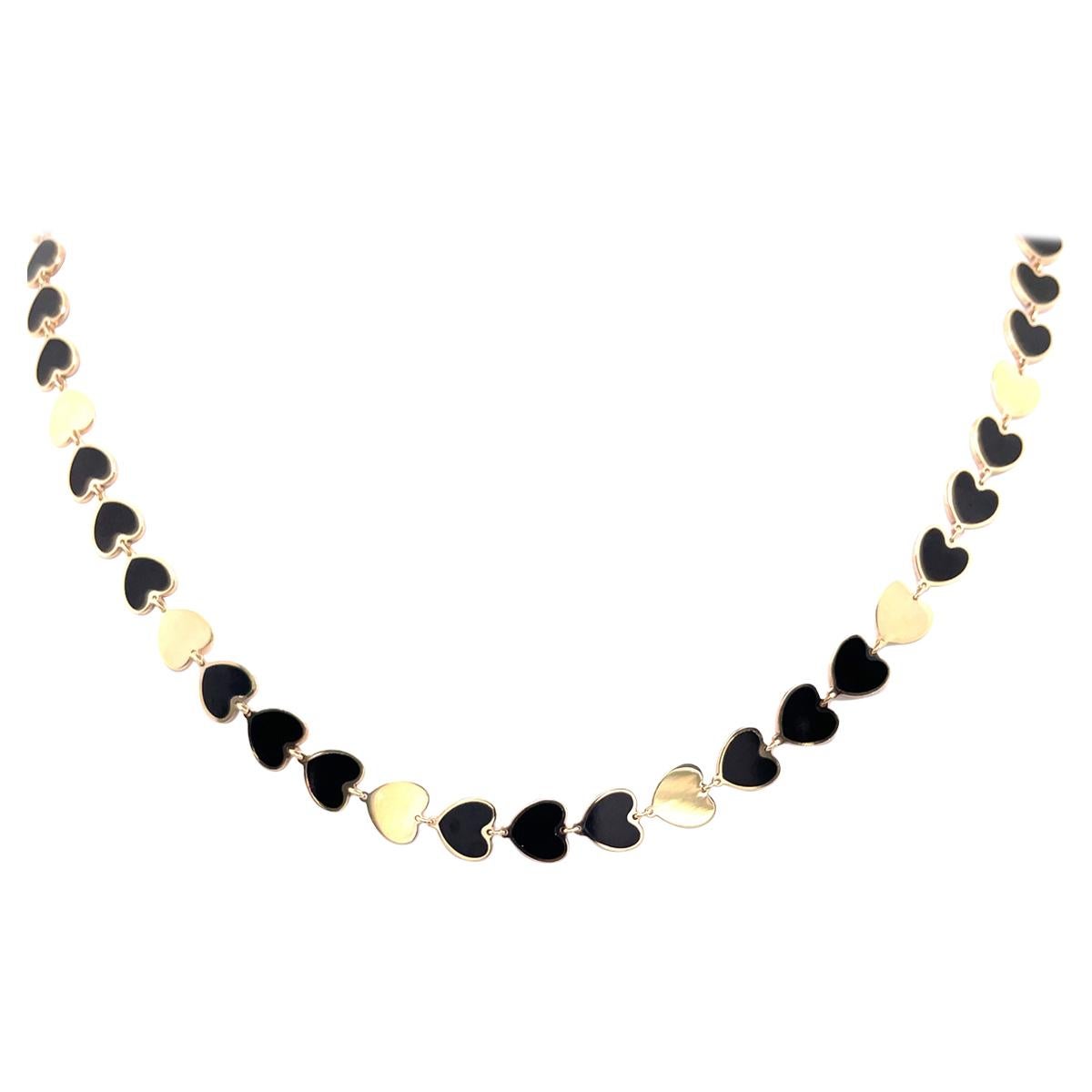 Harbor D., Italienische Onyx-Gold-Herz-Halskette 14 Karat Gelbgold 9,5 Gramm