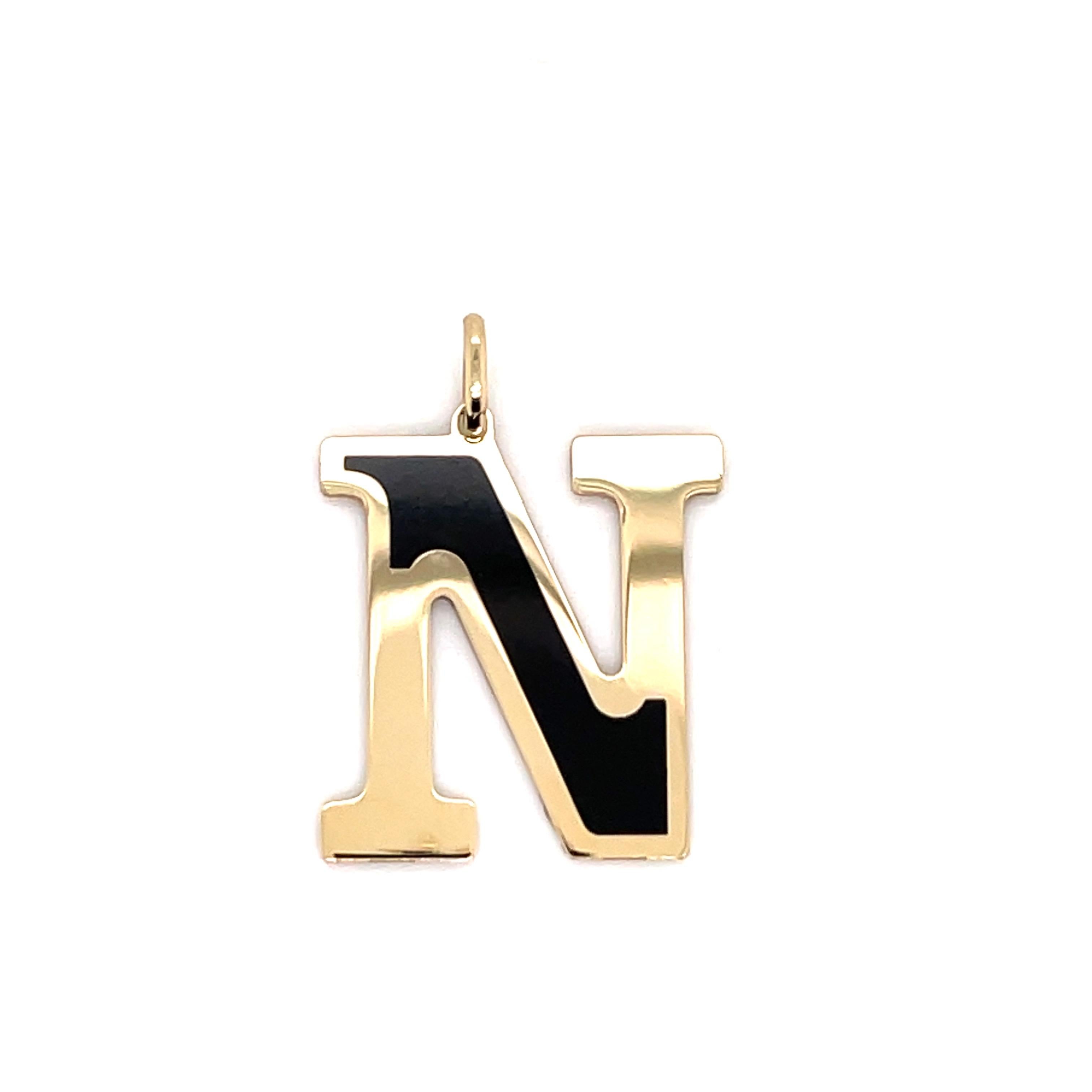 Harbor D. Italian Onyx Gold Custom  Initial Pendant on Onyx Bar Gold Chain  1