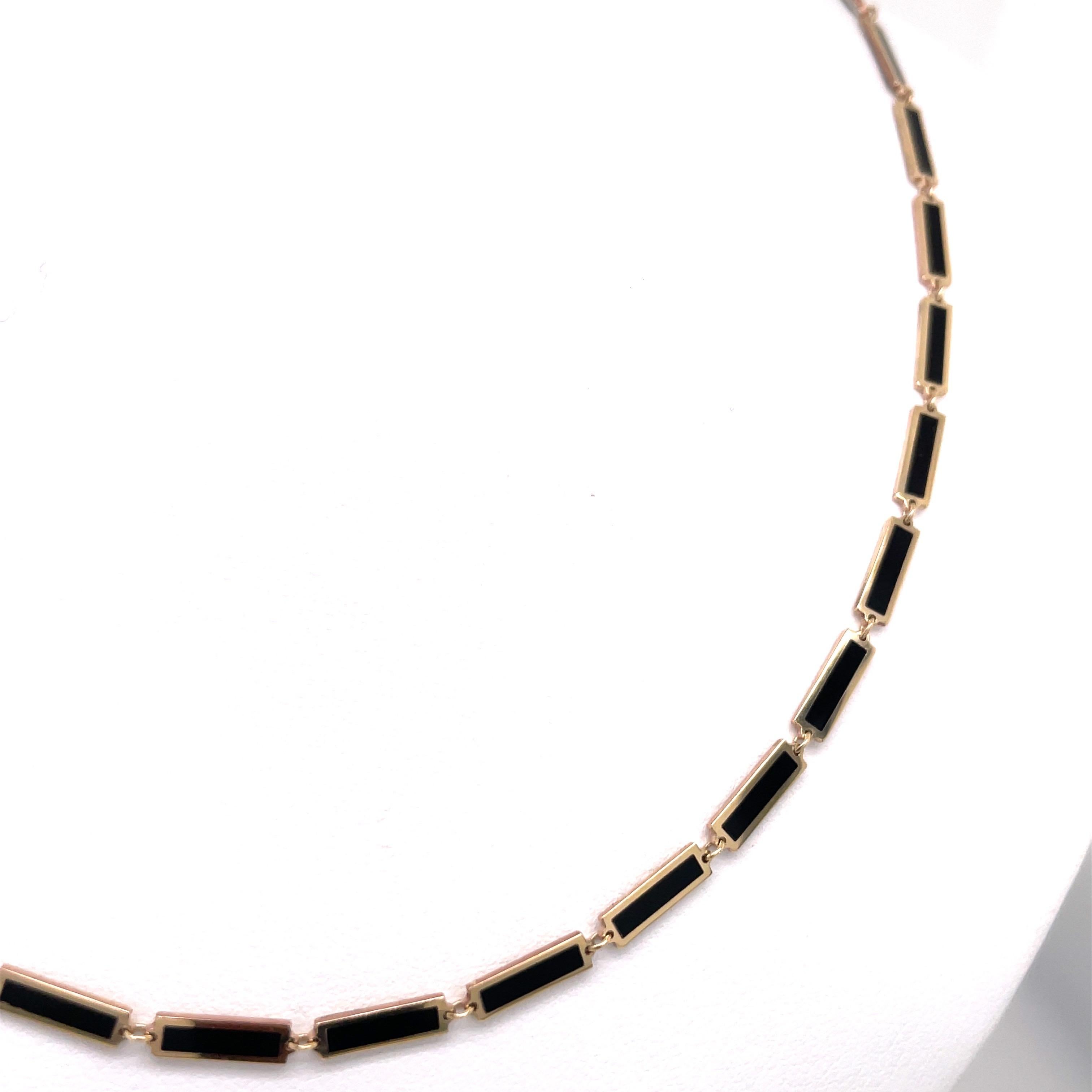 Italienische Bar-Halskette aus 14 Karat Gelbgold mit Onyx und Goldbesatz im Angebot 1