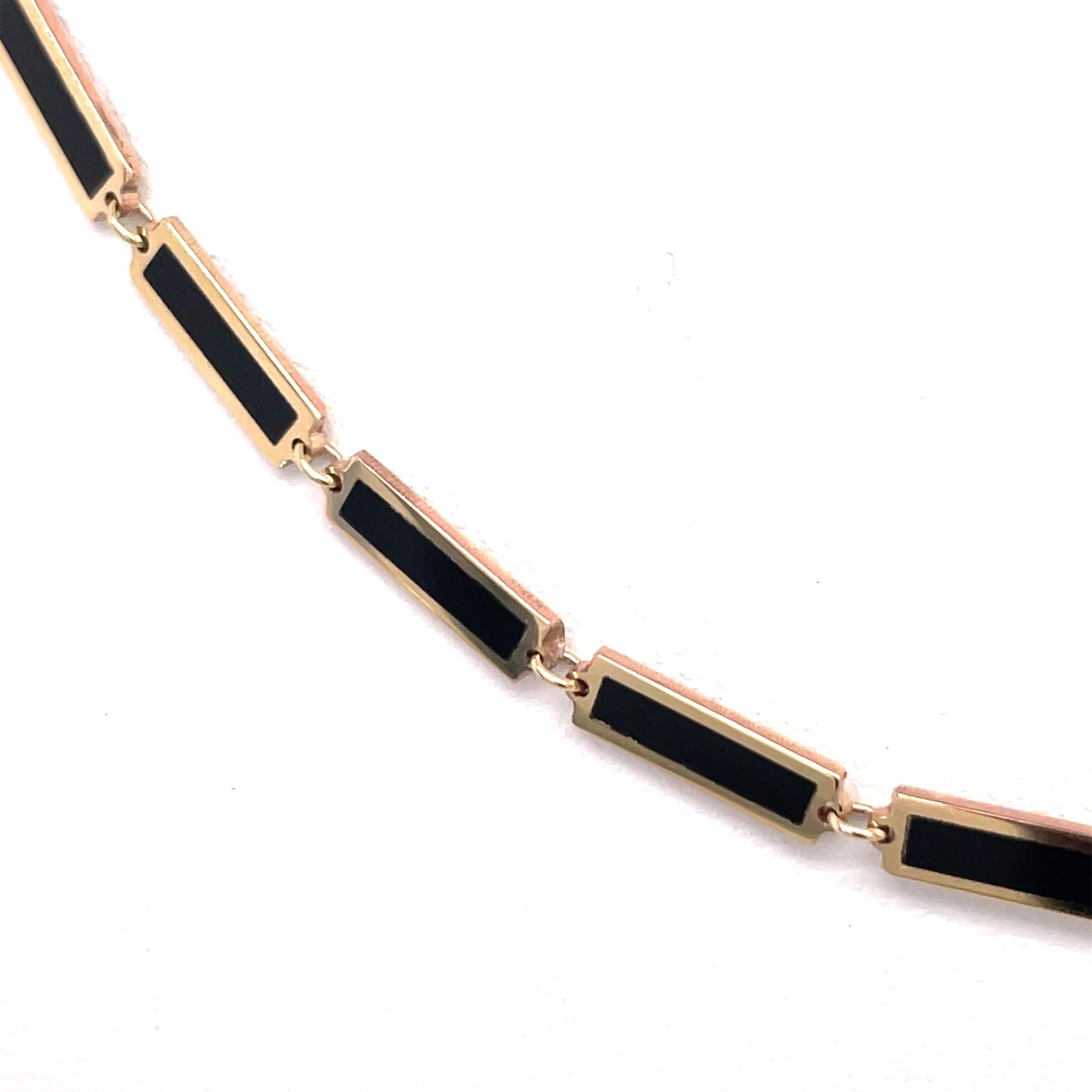 Italienische Bar-Halskette aus 14 Karat Gelbgold mit Onyx und Goldbesatz im Angebot 2
