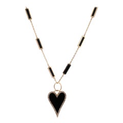 HARBOR D. Italian Onyx Yellow Gold Diamond Heart Pendant Necklace 0.38 Carat