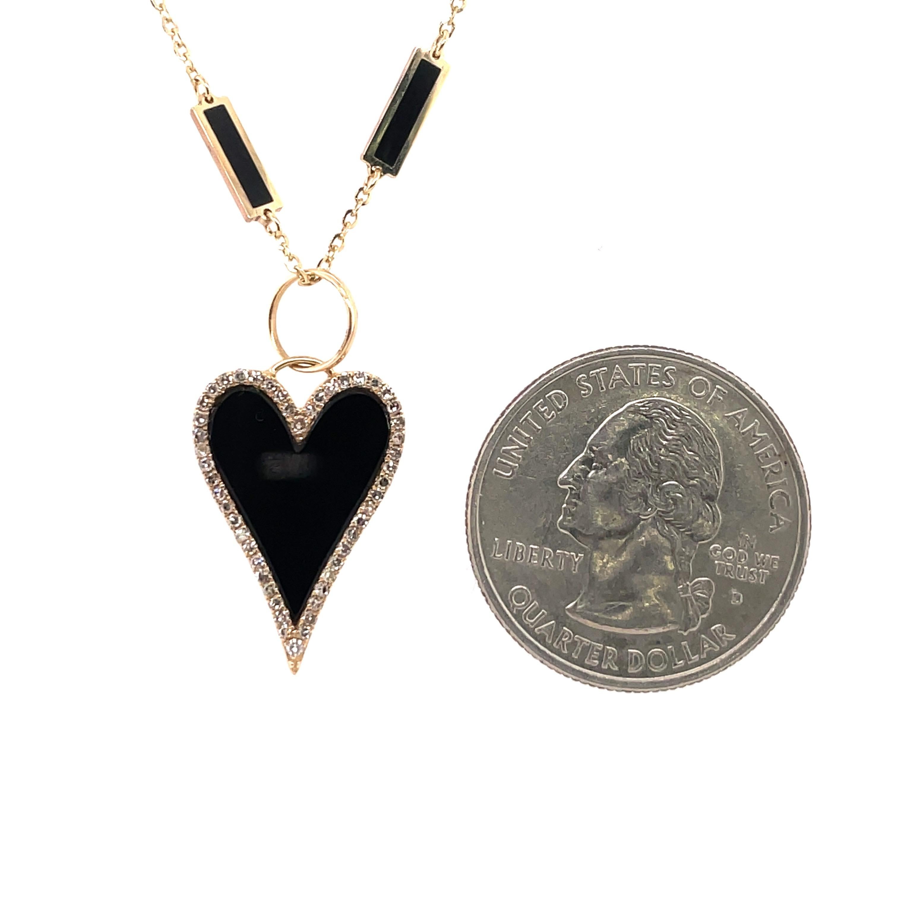 Italian 14K Yellow gold necklace featuring on diamond onyx and gold heart pendant on a onyx and gold trim chain. 
Can mix and match pendant/necklace. 
Heart comes in different colors. 
Paperclip necklaces are available and more fashion