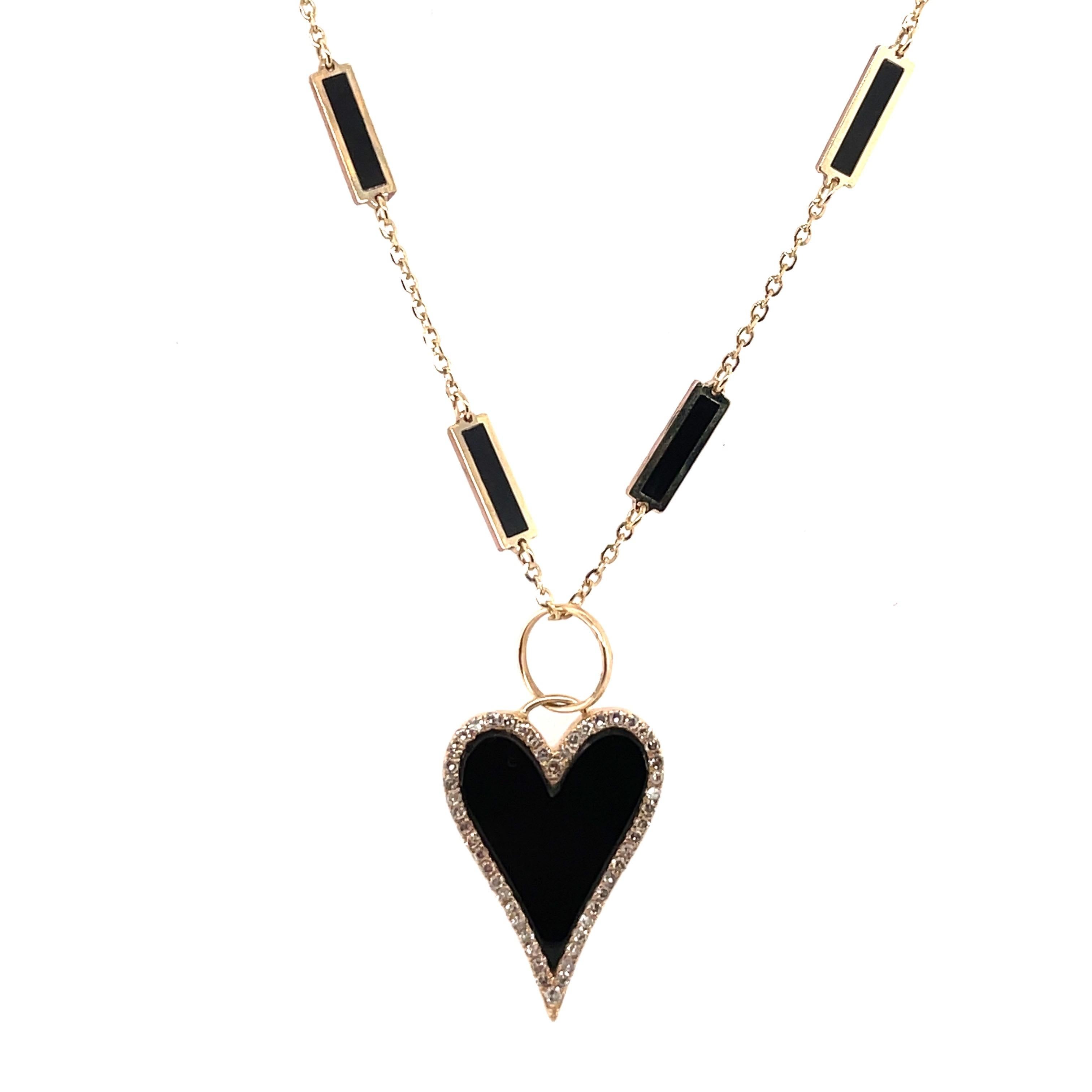 HARBOR D. Italienischer Onyx Gelbgold Diamant Herz Anhänger Halskette 0,38 Karat (Rundschliff)