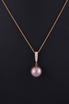 Harbor D, Pink Freshwater Pearl and Four Diamond Rose Gold Pendant