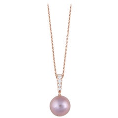 Harbor D, Pink Freshwater Pearl and Four Diamond Rose Gold Pendant