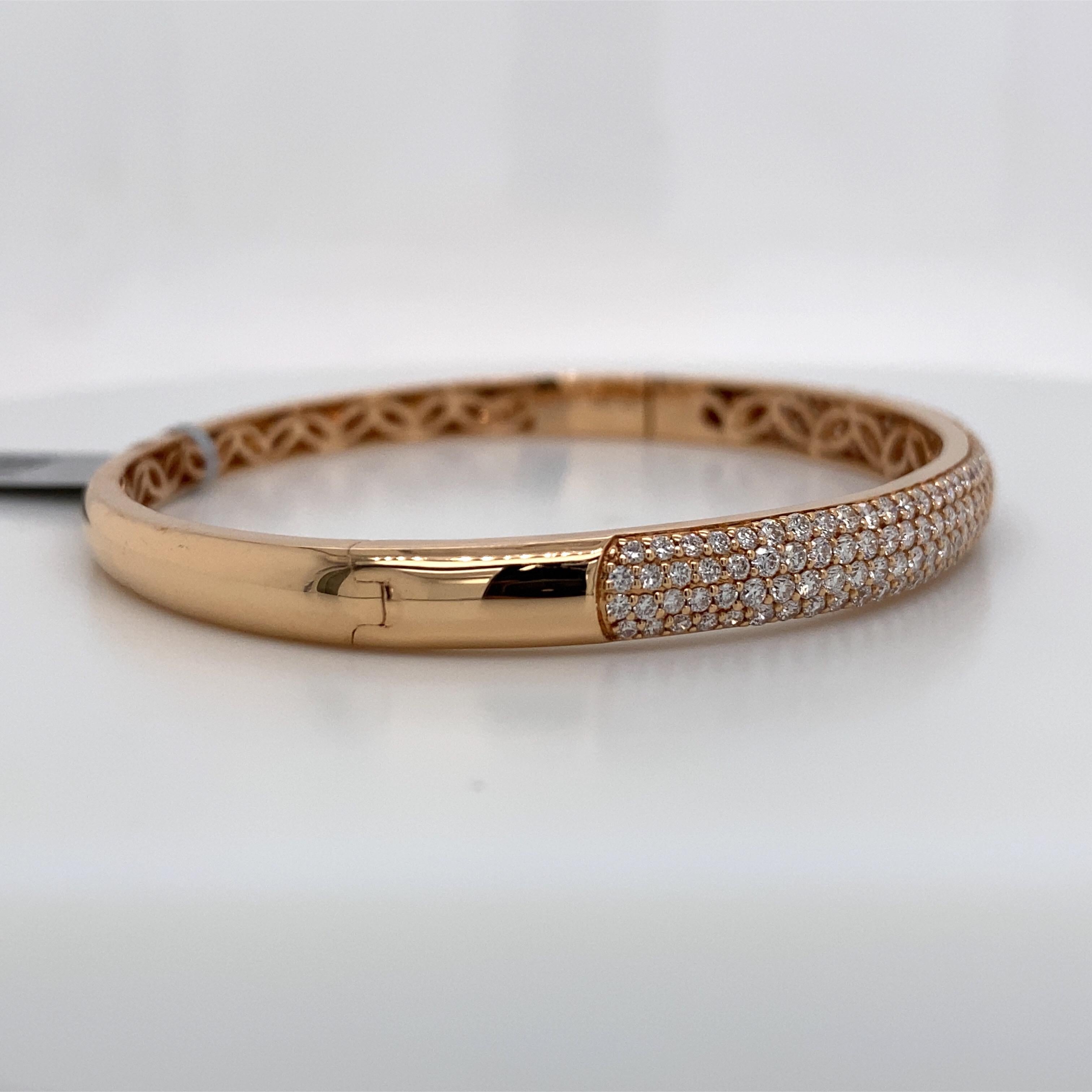 Harbor D. Three-Row Diamond Bangle Bracelet 2.32 Carat 18 Karat Rose Gold In New Condition In New York, NY