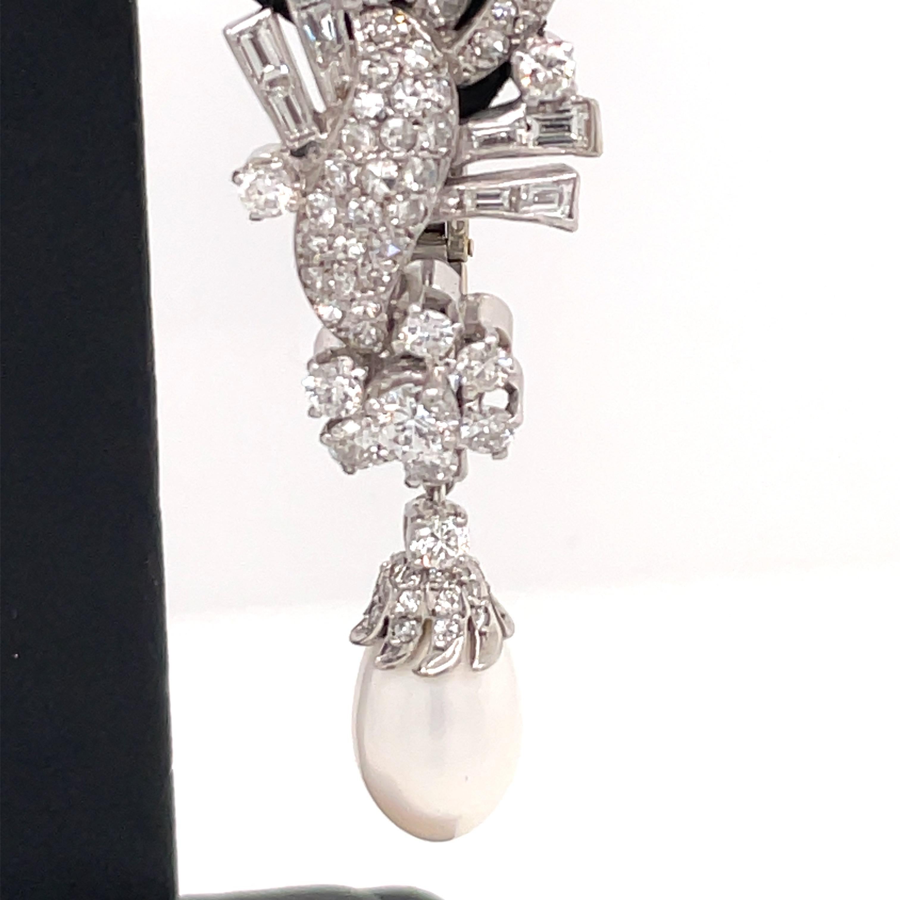 Women's Vintage Diamond Pearl Drop Earrings 6.25 Carat Platinum For Sale