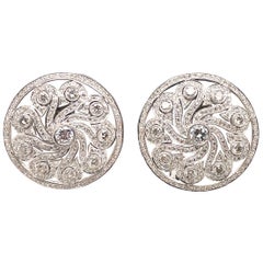 HARBOR D. Vintage Diamond Swirl Disc Earrings 7.25 Carat 18 Karat White Gold