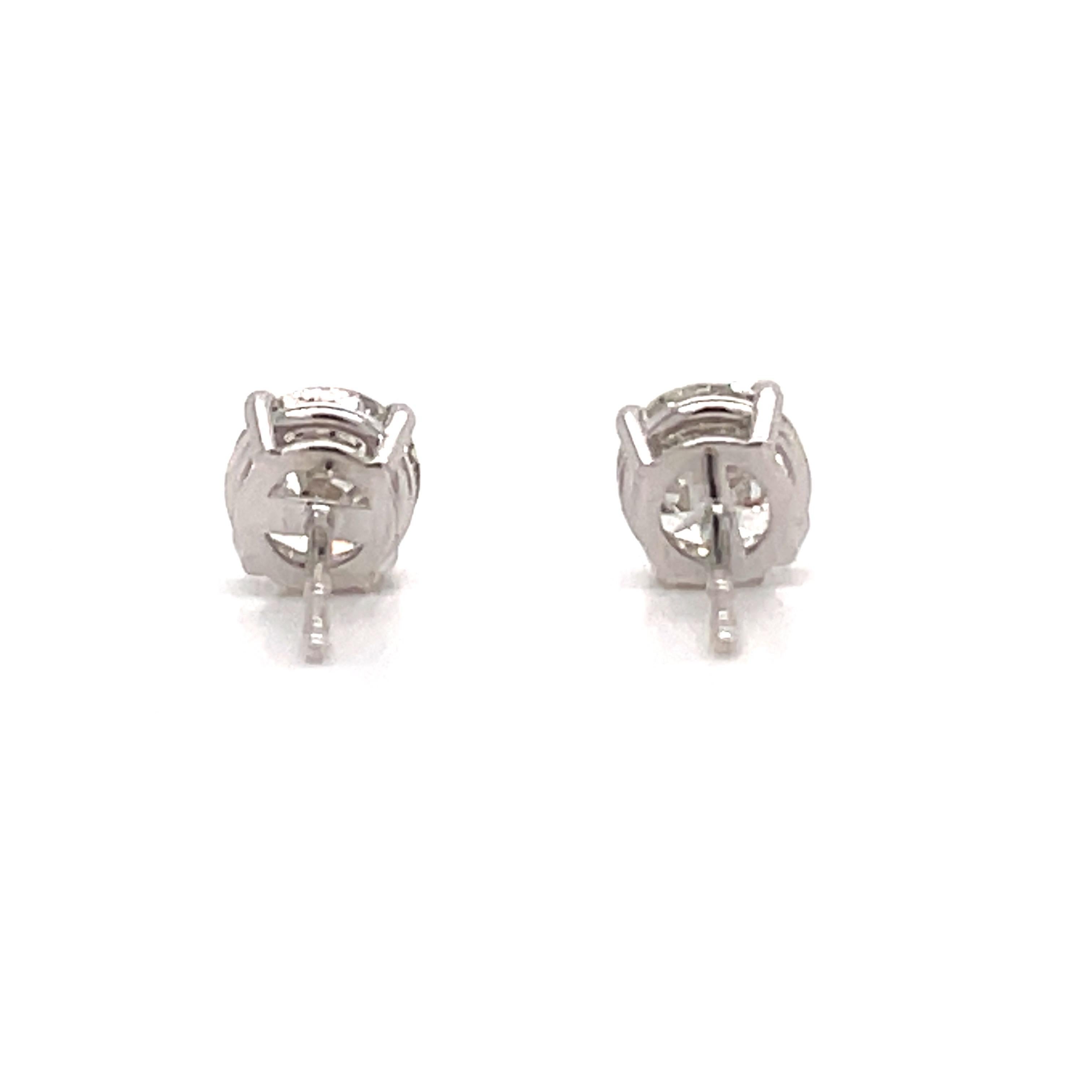 Diamond Stud Earrings 1.83 Carat J-K SI2-S13 14 Karat White Gold In New Condition In New York, NY