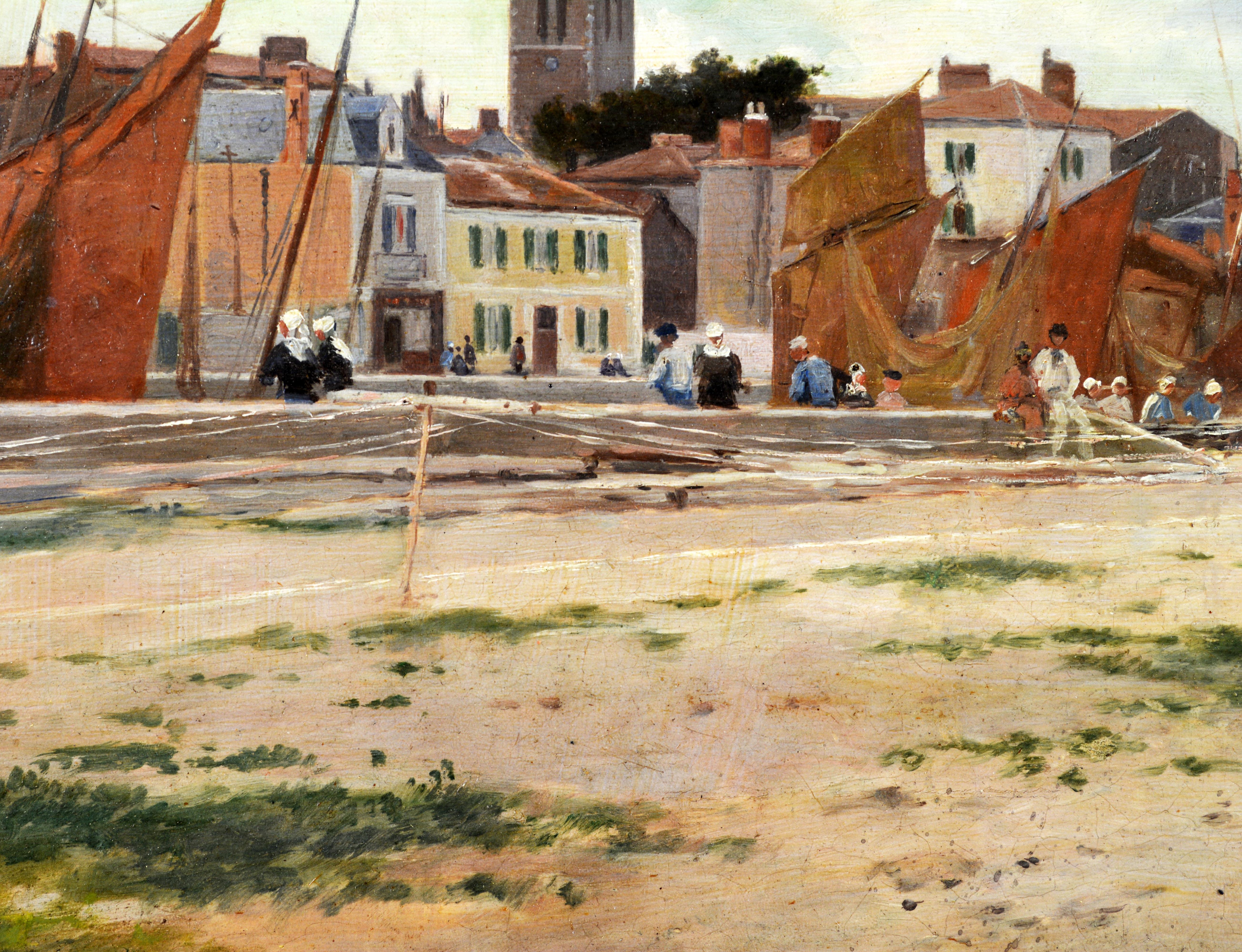 19th Century 'Harbor Scene, Brittany' by Luigi Loir, Austrian/French Impressionist, 1845-1916
