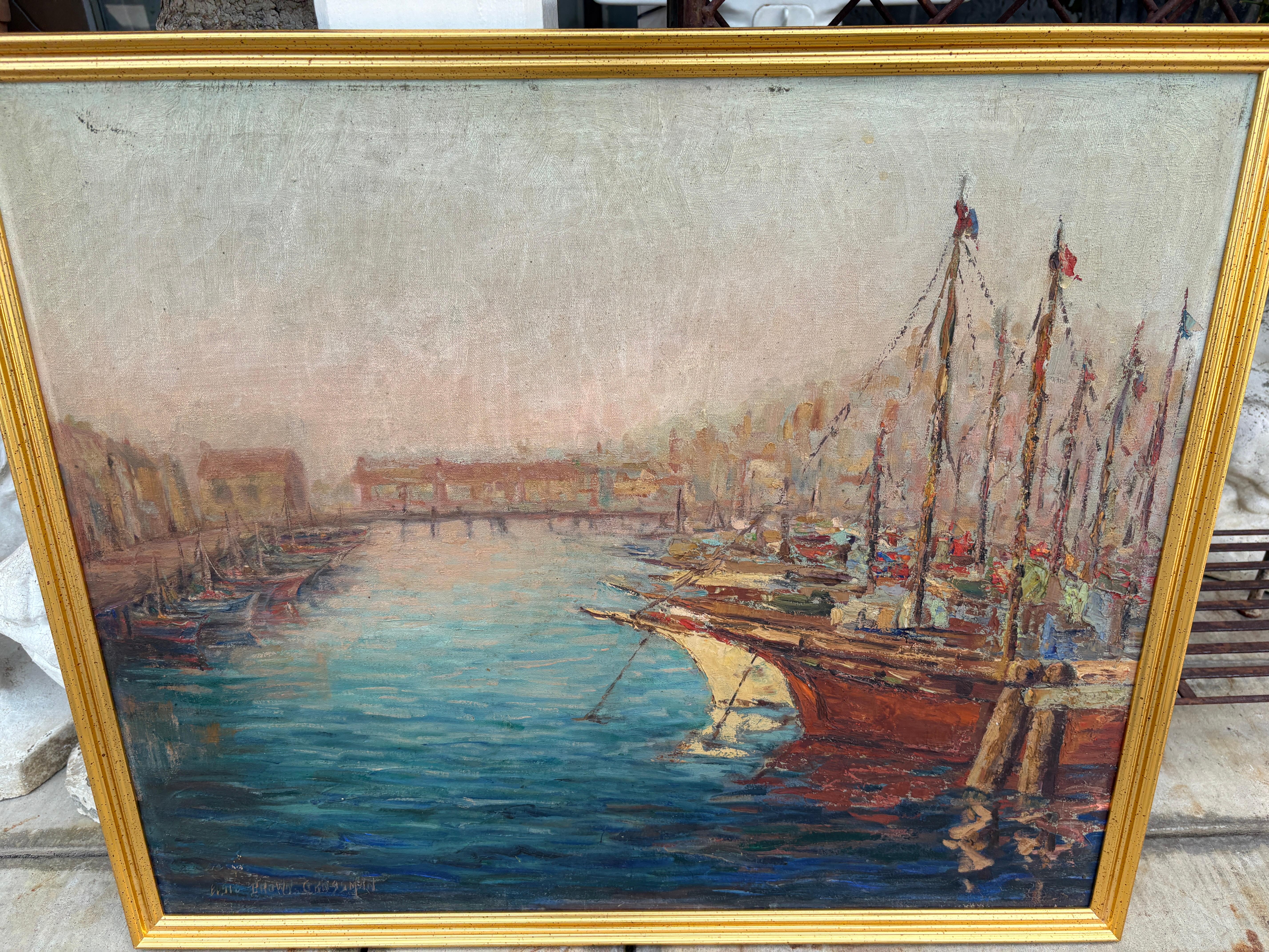 Harbor Scene Oil on canvas Elsie Brown Grossman (Adirondack) im Angebot