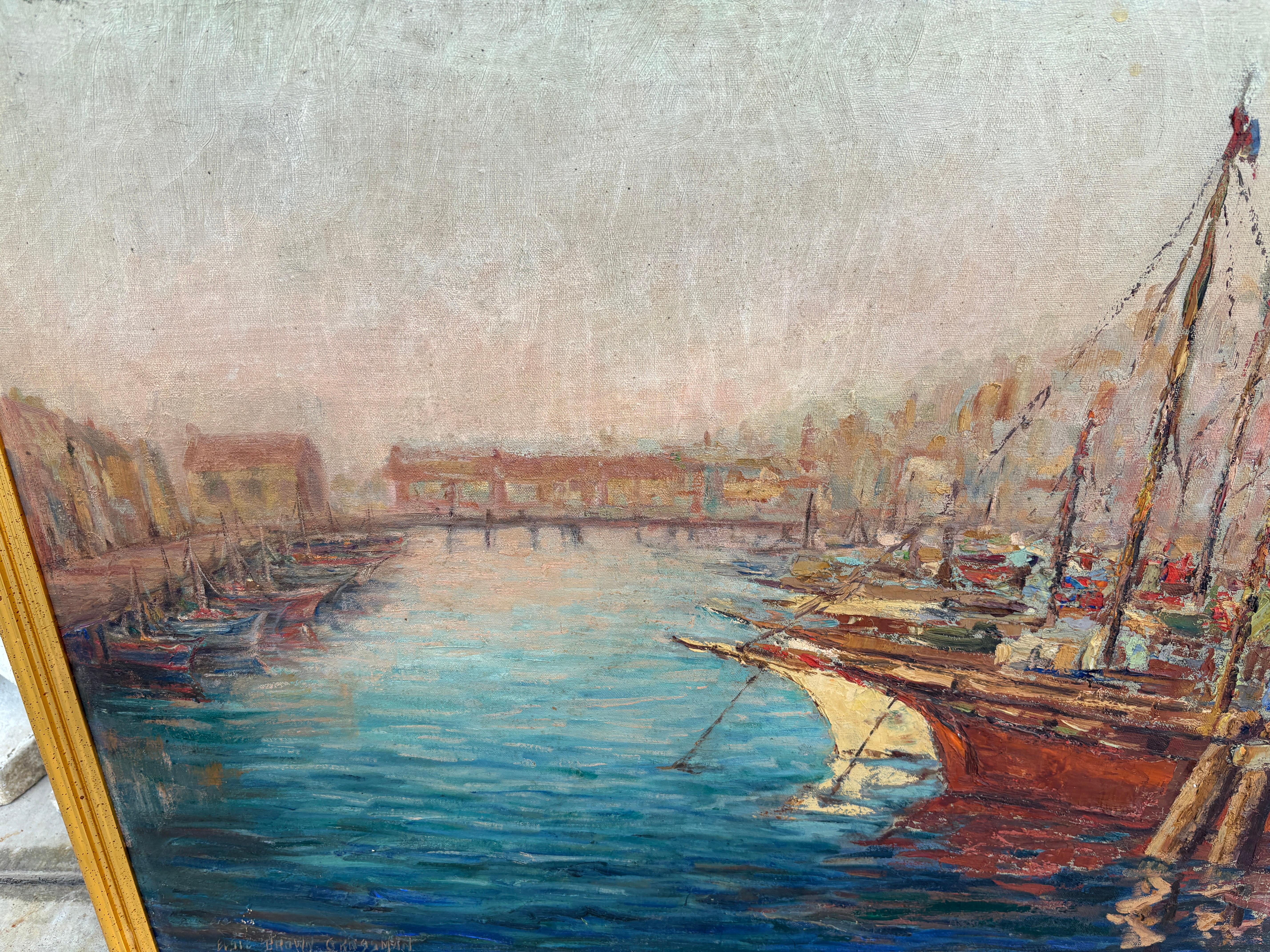 Harbor Scene Oil on canvas Elsie Brown Grossman (amerikanisch) im Angebot