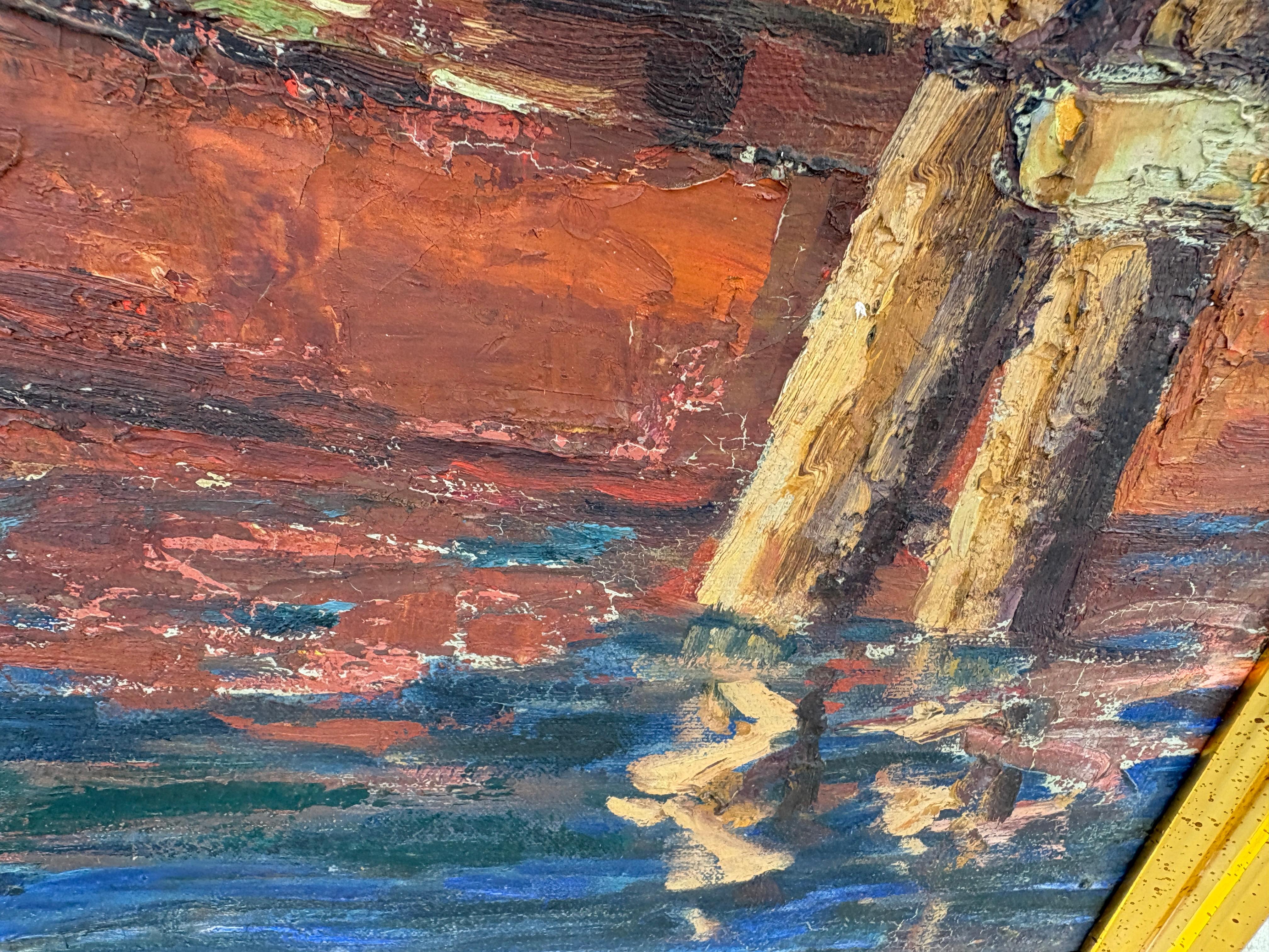 Harbor Scene Oil on canvas Elsie Brown Grossman im Zustand „Gut“ im Angebot in Los Angeles, CA