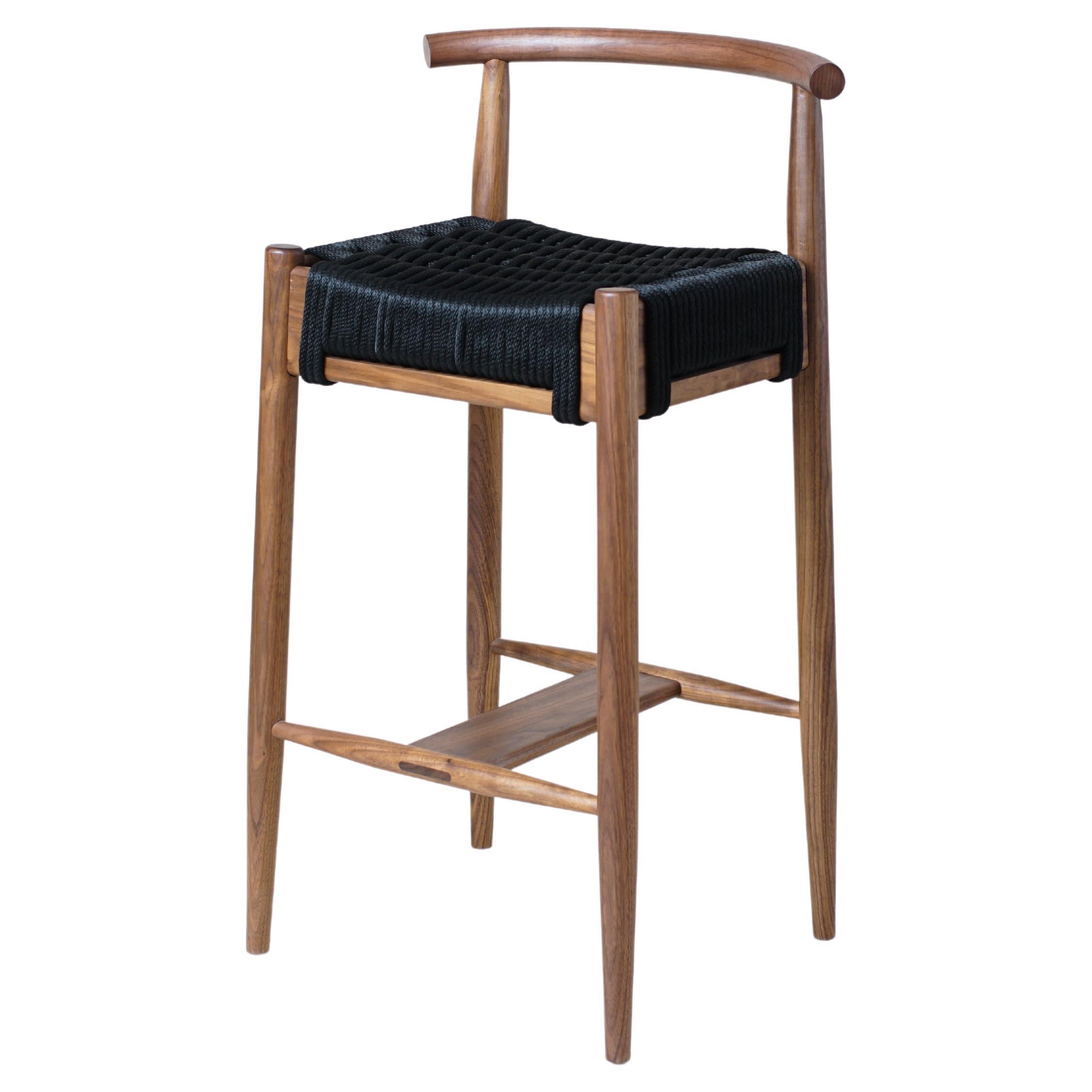 Harbor Bar Stool, Handcrafted Modern Rope Seat Bar Stool with Backrest