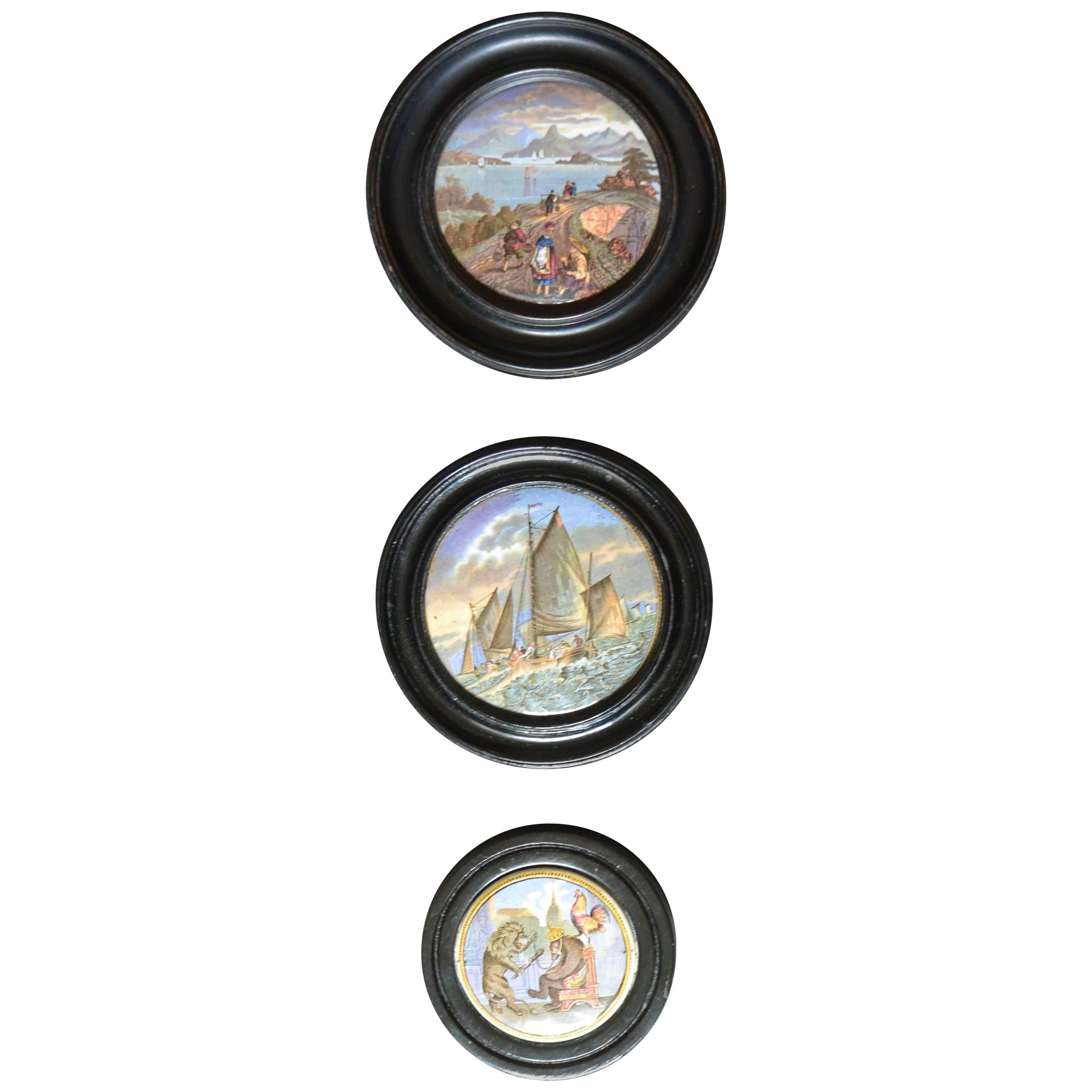 Hand-Painted Harbor View of Hong Kong  Prattware Decorative Lid For Sale