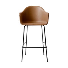 Harbour Bar Chair with Welded Black Steel Legs and Cognac Leather Seat