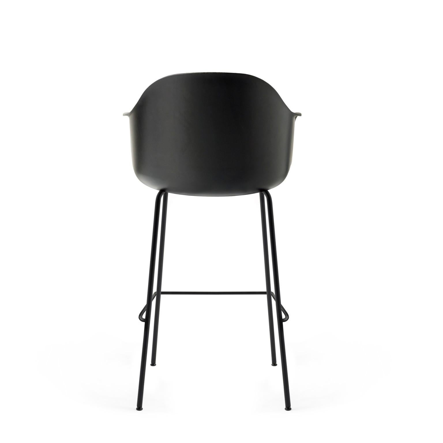Scandinavian Modern Harbour Chair, Bar Height Base in Black Steel,  Black Shell For Sale
