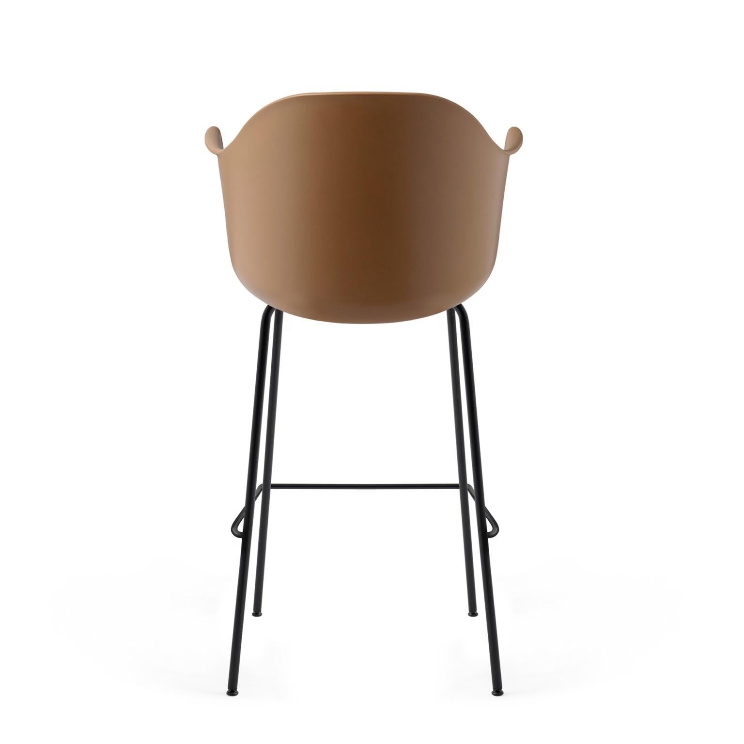 Scandinavian Modern Harbour Chair, Bar Height Base in Black Steel, Khaki Shell For Sale