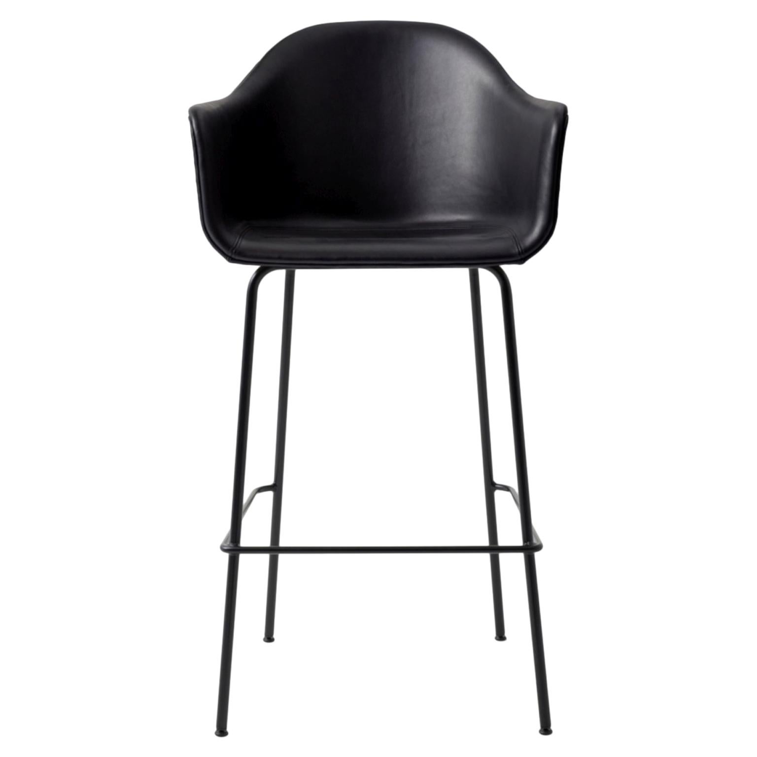Harbour Chair, Bar Height Base in Black Steel, Nevotex "Dakar" #0842 ;Black' For Sale