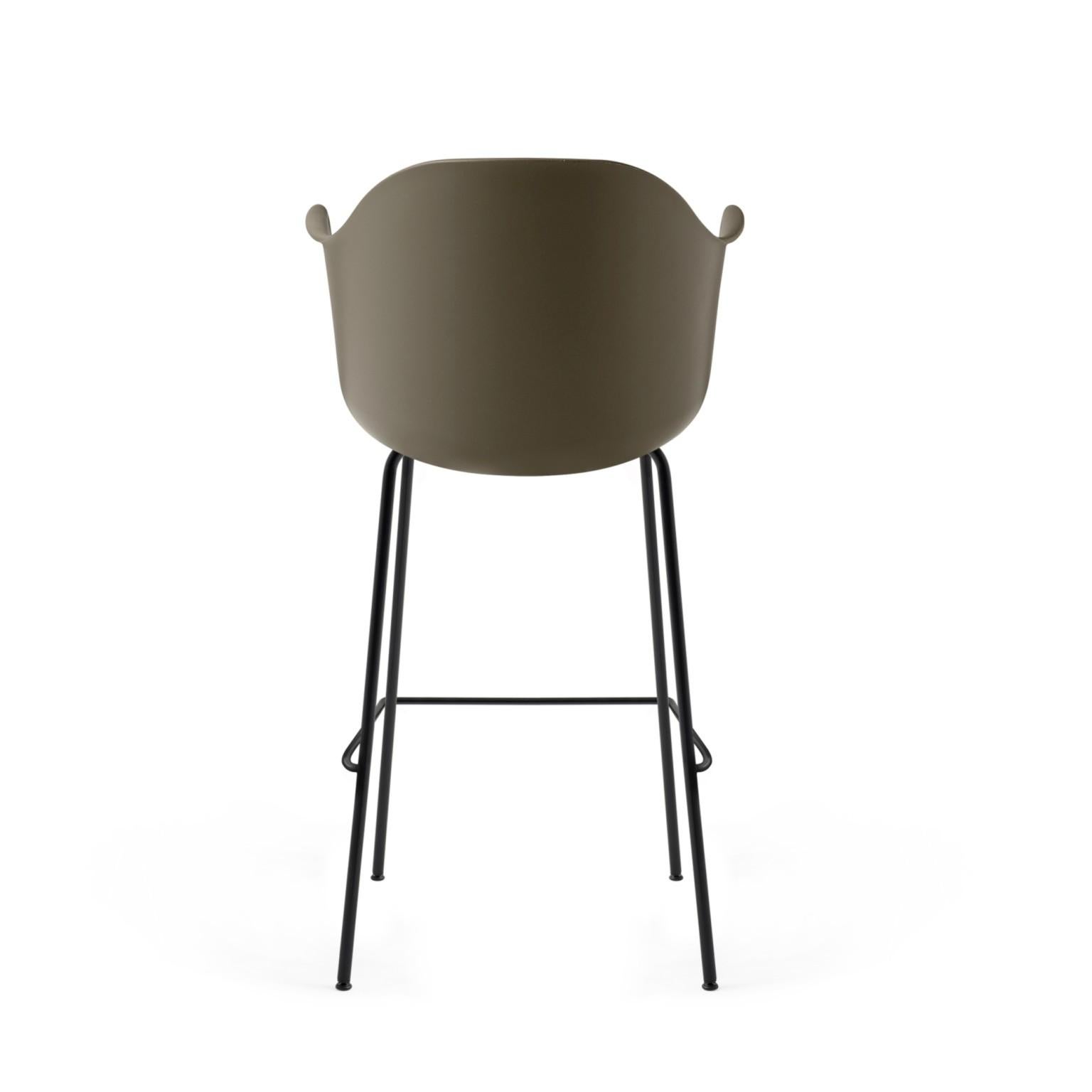 Scandinavian Modern Harbour Chair, Bar Height Base in Black Steel, Olive Shell For Sale