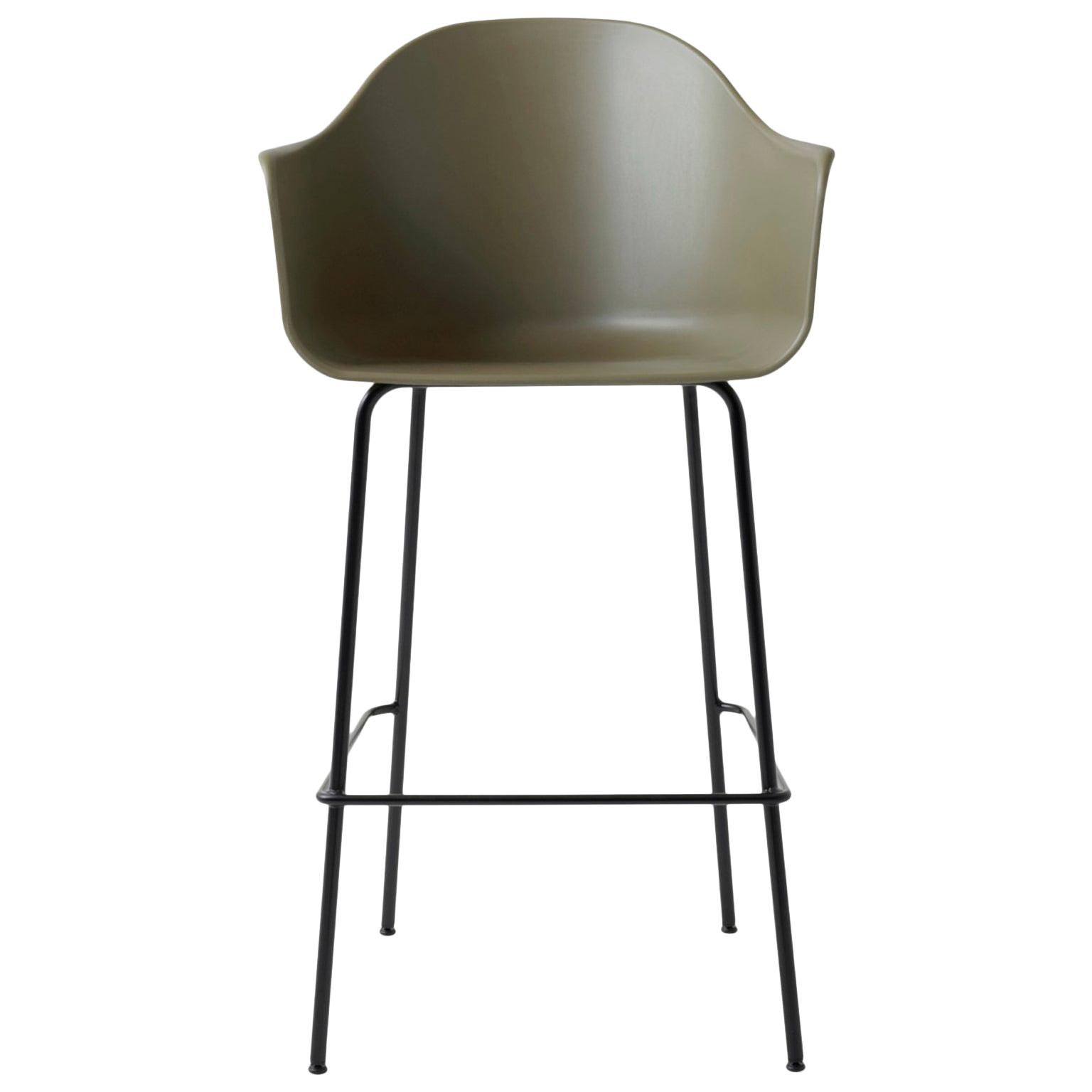 Harbour Chair, Bar Height Base in Black Steel, Olive Shell For Sale