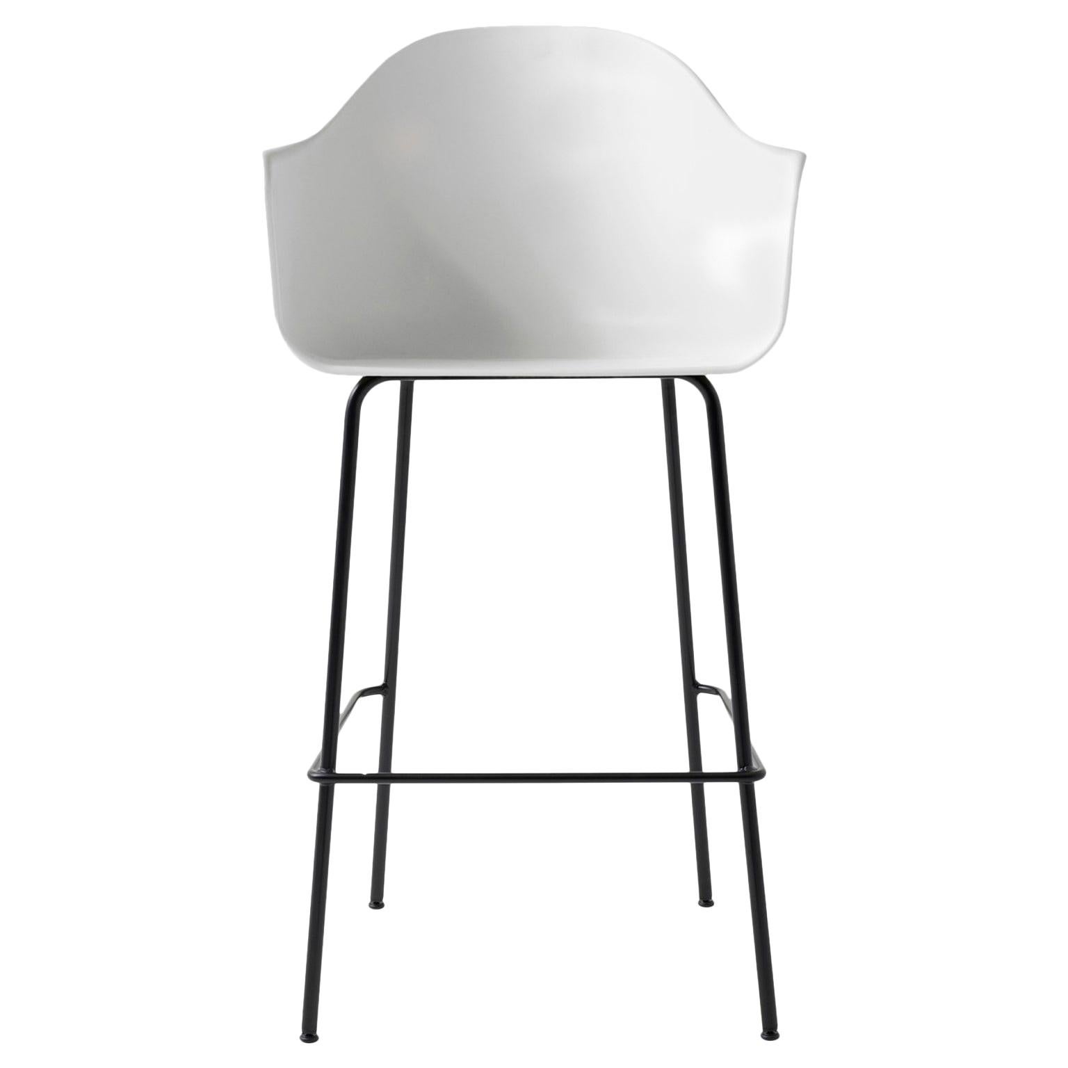 Harbour Chair, Bar Height Base in Black Steel, White Shell For Sale