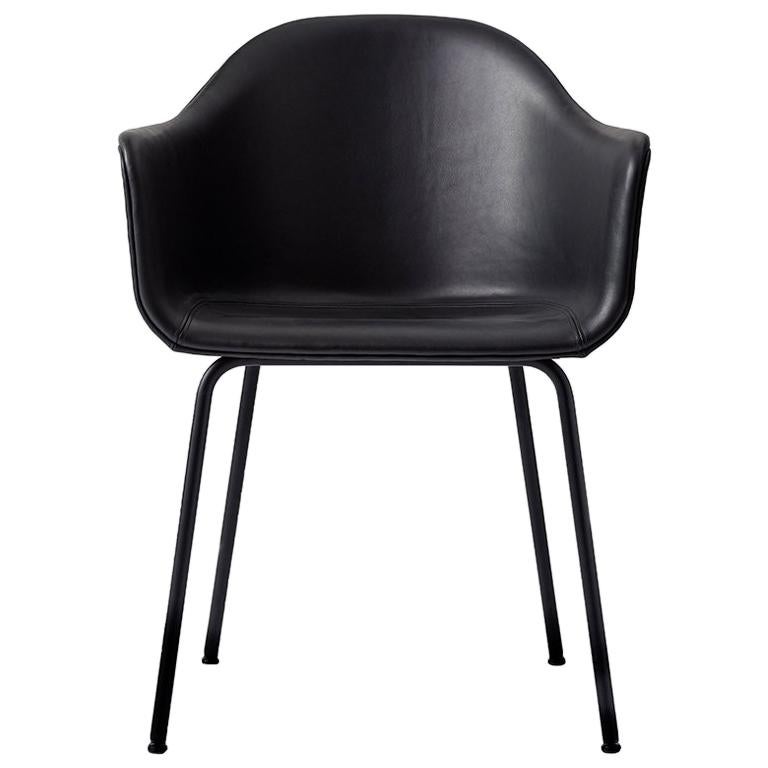 Harbour Chair, Black Steel Legs and a Leather covered Shell, Nevotex "Dakar" For Sale