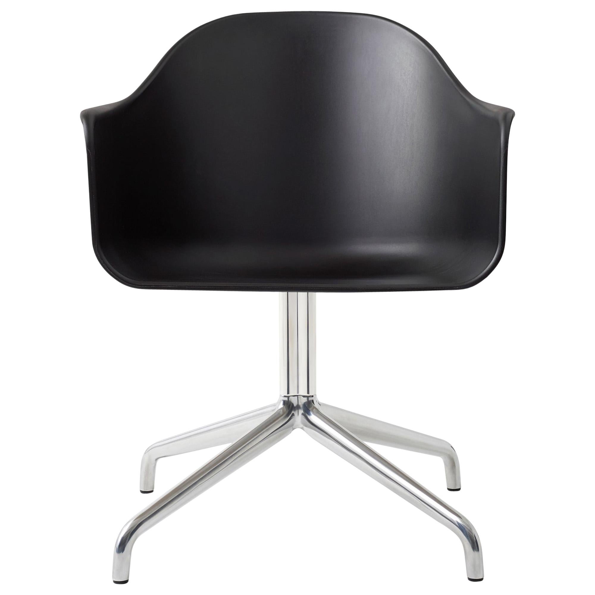 Harbour Chair, Polished Aluminum Swivel Base and Black Shell For Sale
