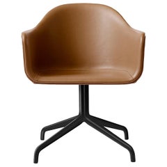 Harbour Chair, Cognac Leather Dining Chair with Black Steel Swivel Base