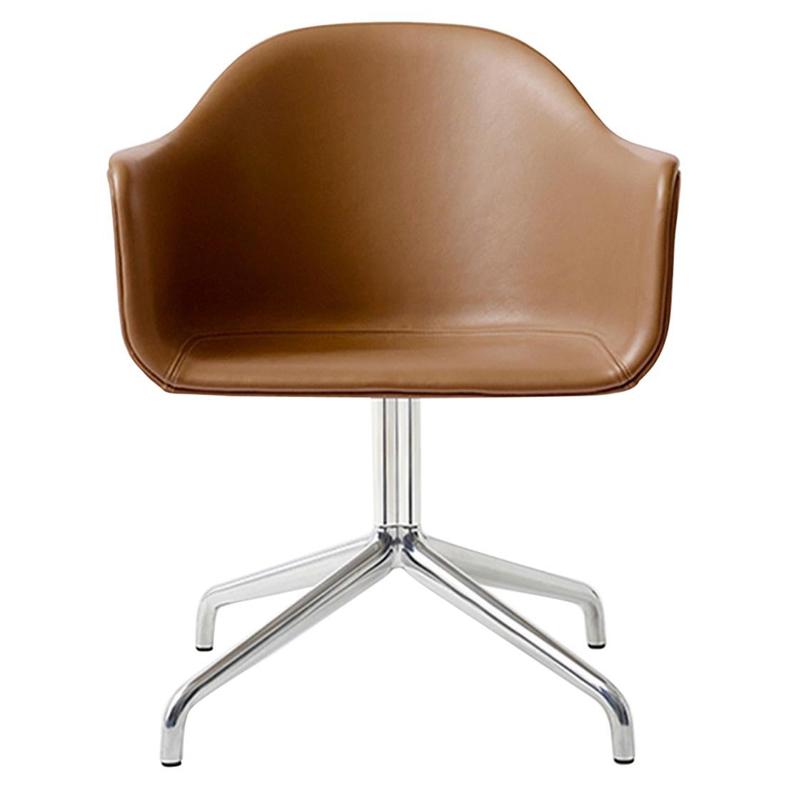 Harbour Chair, Cognac Leather Dining Chair with Polished Aluminum Swivel Base For Sale