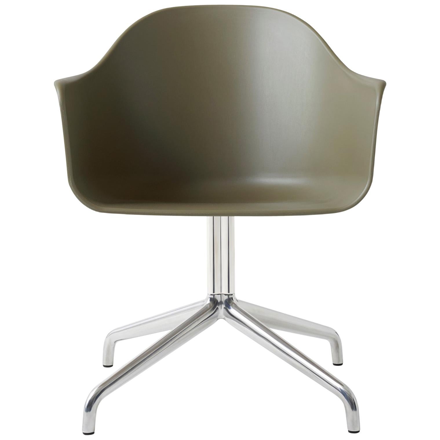 Harbour Chair, Swivel Base in Polished Aluminum and with Olive Shell For Sale