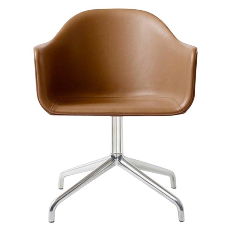 Harbour Chair, Swivel Base in Polished Aluminum, Nevotex "Dakar" #0250 'Cognac' For Sale