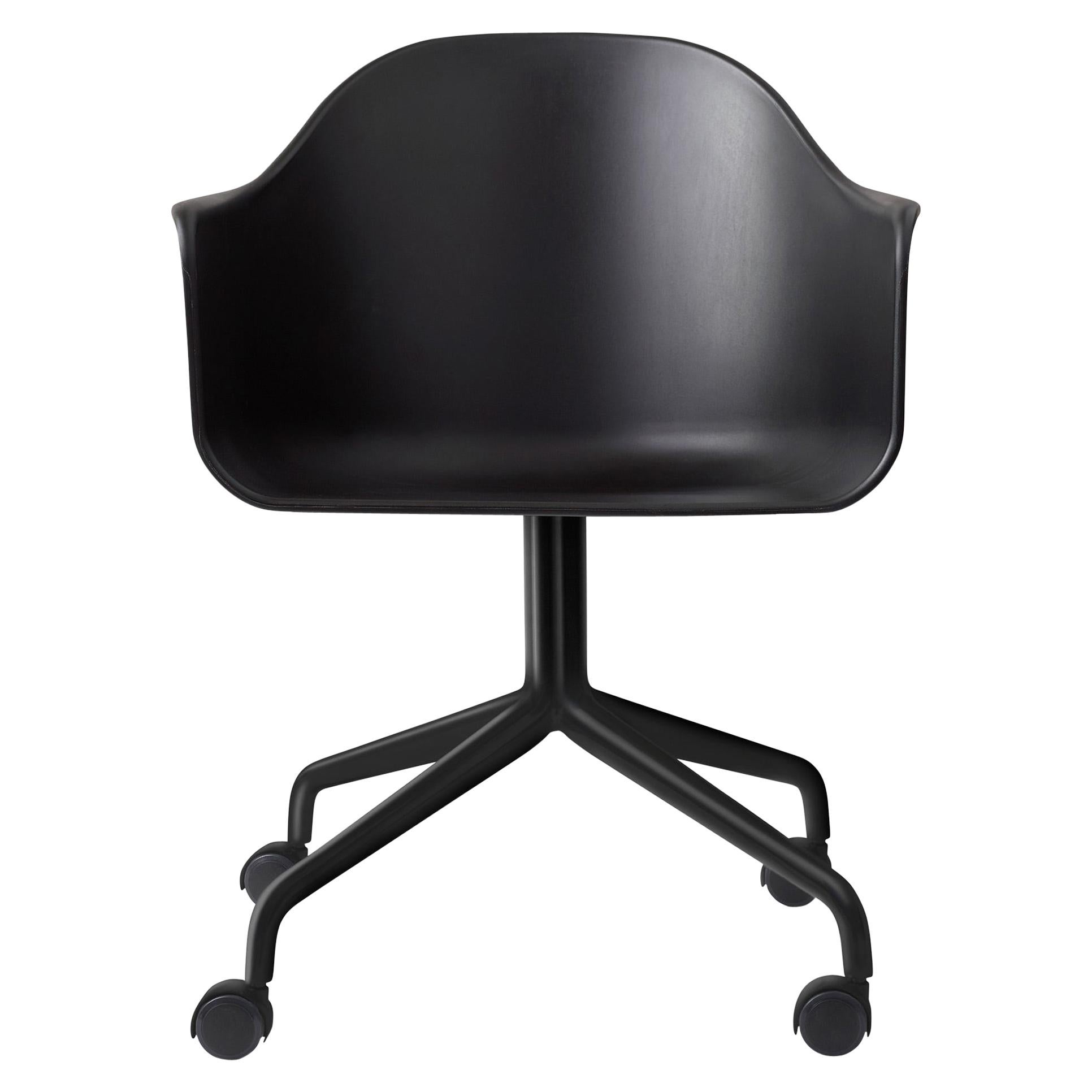 Harbour Chair, Swivel Base with Black Steel Casters, Black Shell For Sale