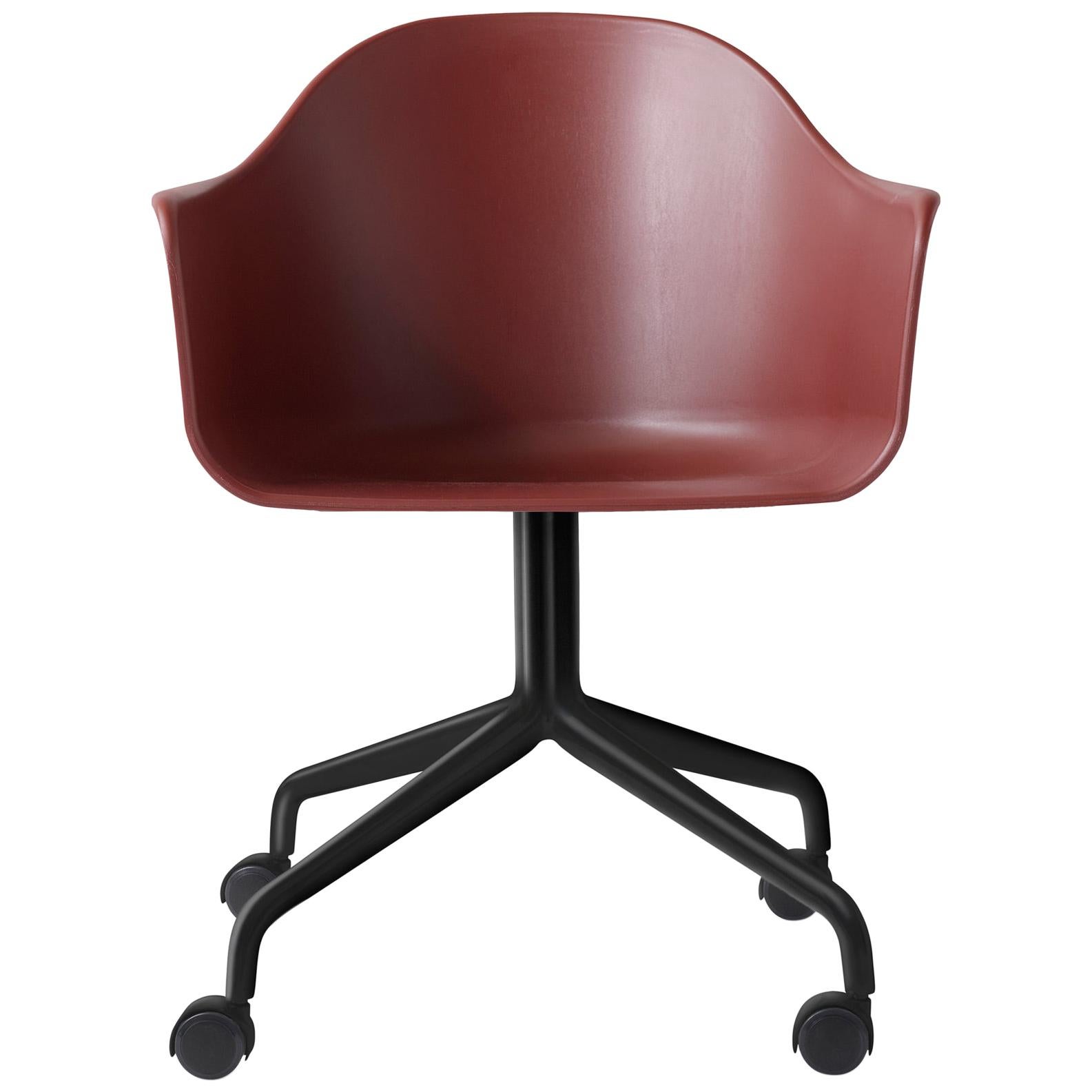 Harbour Chair, Swivel Base with Black Steel Casters, Burning Red Shell For Sale