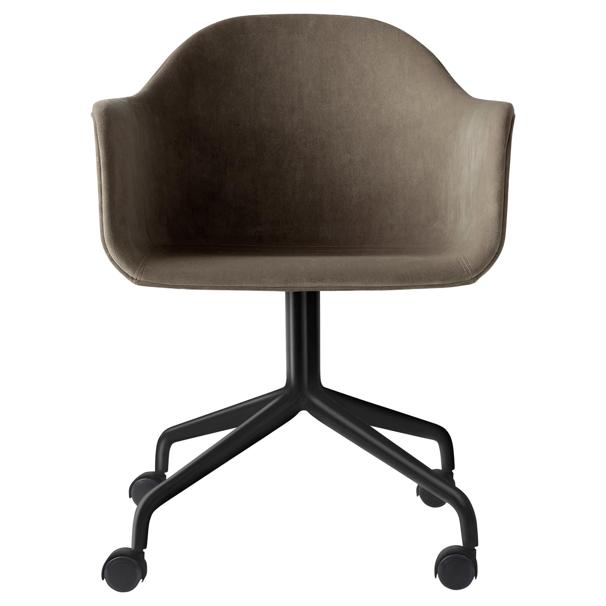 Harbour Chair, Swivel Base with Black Steel Casters & Grey Velvet For Sale
