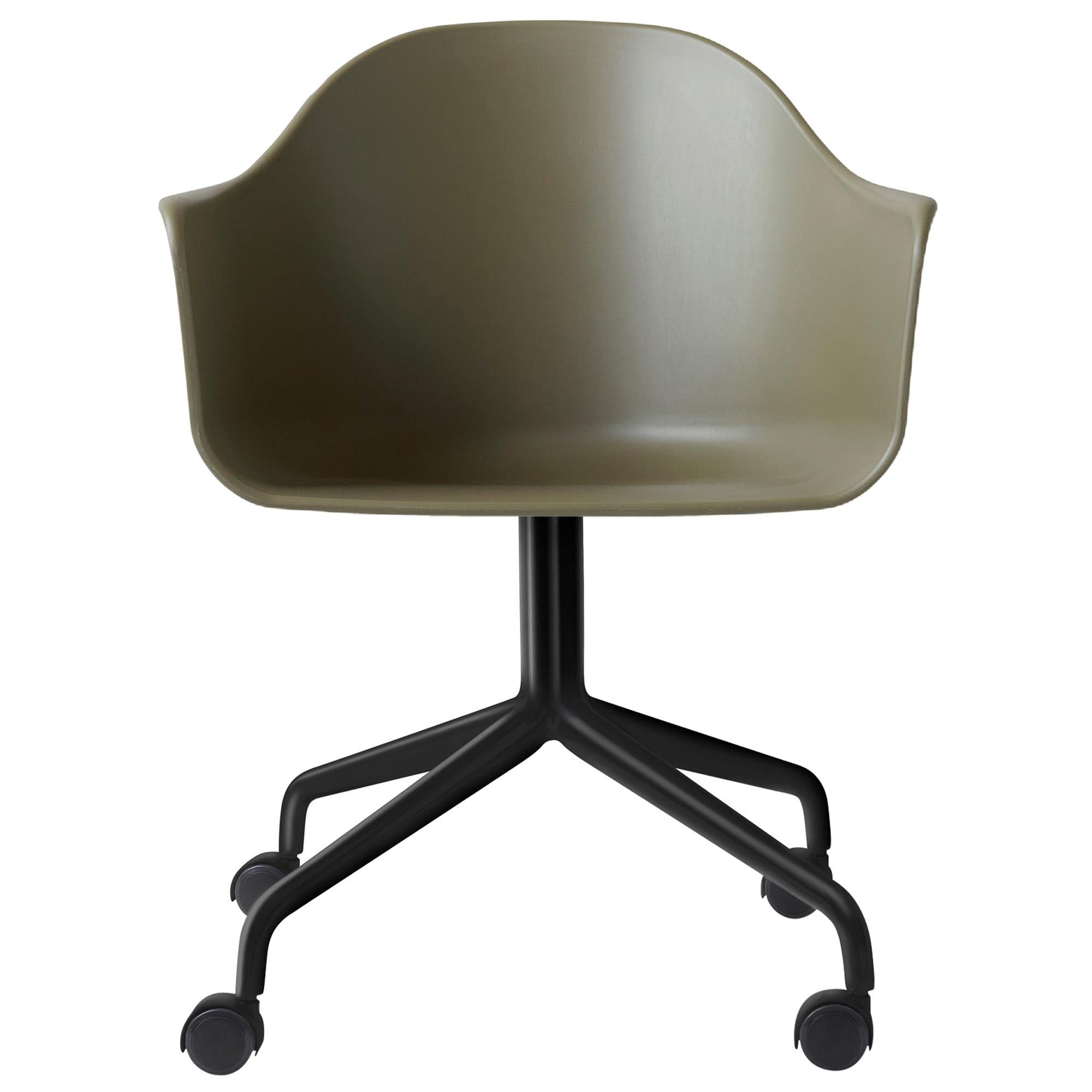 Harbour Chair, Swivel Base with Black Steel Casters, Olive Shell For Sale