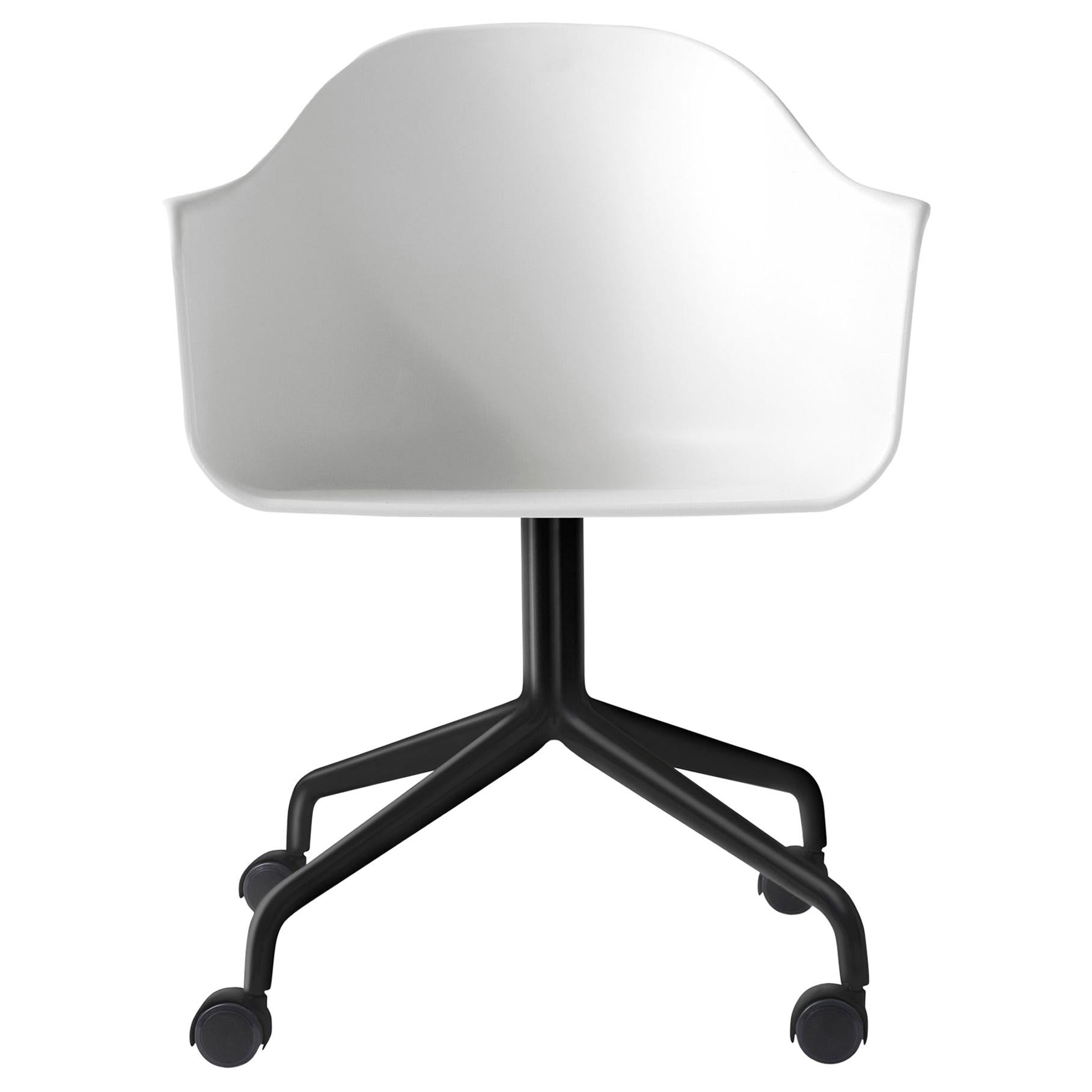 Harbour Chair, Swivel Base with Black Steel Casters, White Shell For Sale