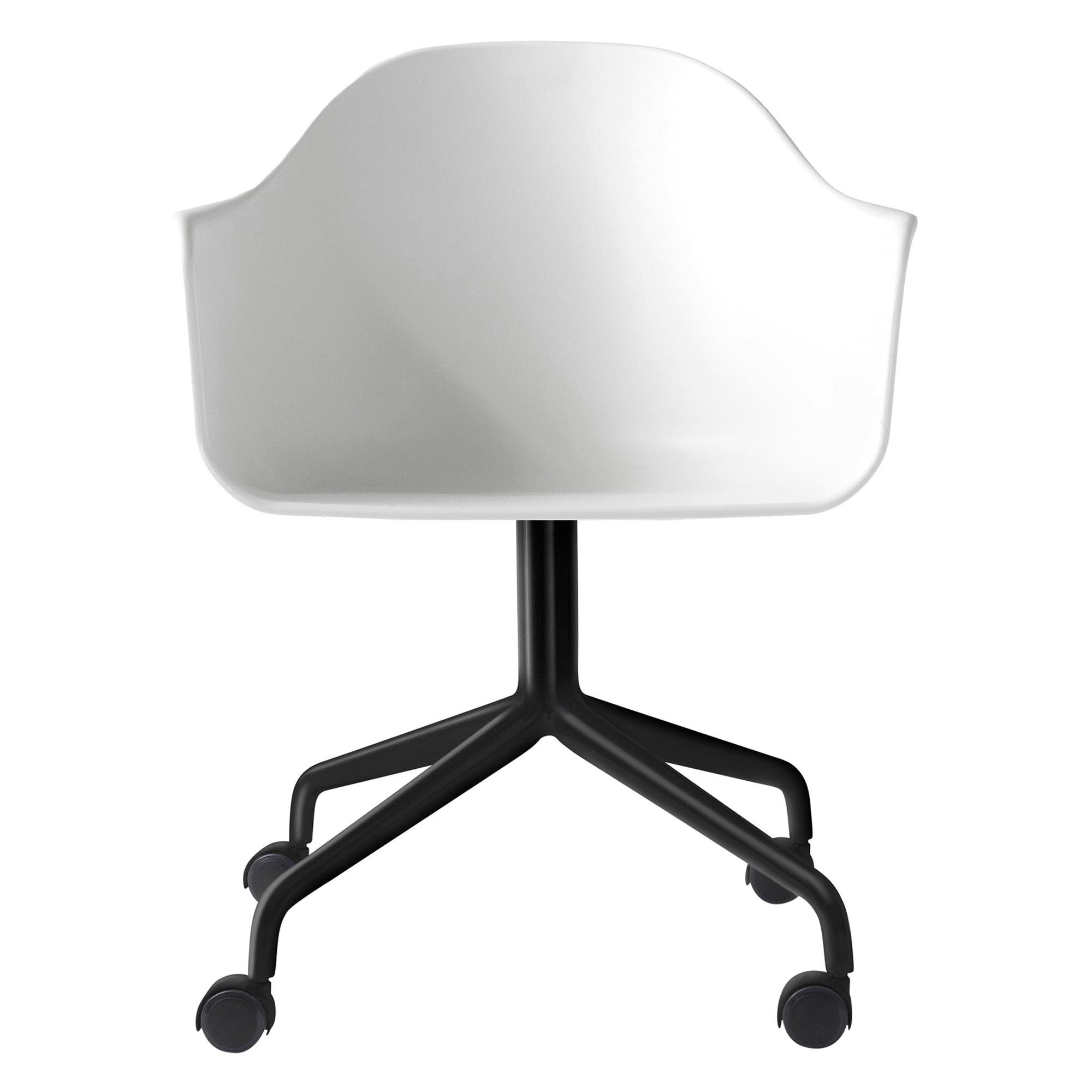 Harbour Chair, Swivel Base with Casters in Black Steel, White Shell For Sale