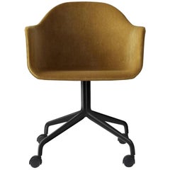 Harbour Chair, Swivel with Black Steel Casters and Orange Velvet