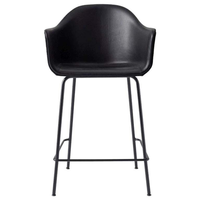 Harbour Counter Chair, Black Welded Steel and Black Leather 'Dakar 0842' For Sale