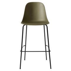 Harbour Side Bar Chair, Base in Black Steel, Olive Shell