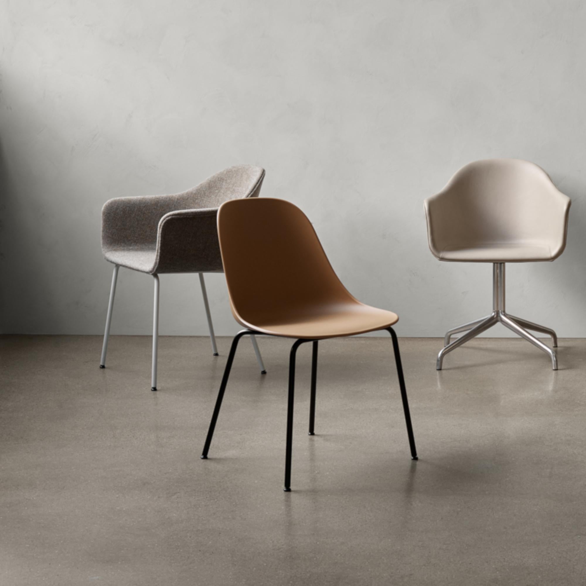 Scandinavian Modern Harbour Side Chair, Base in Black Steel, Shell in Black Leather For Sale