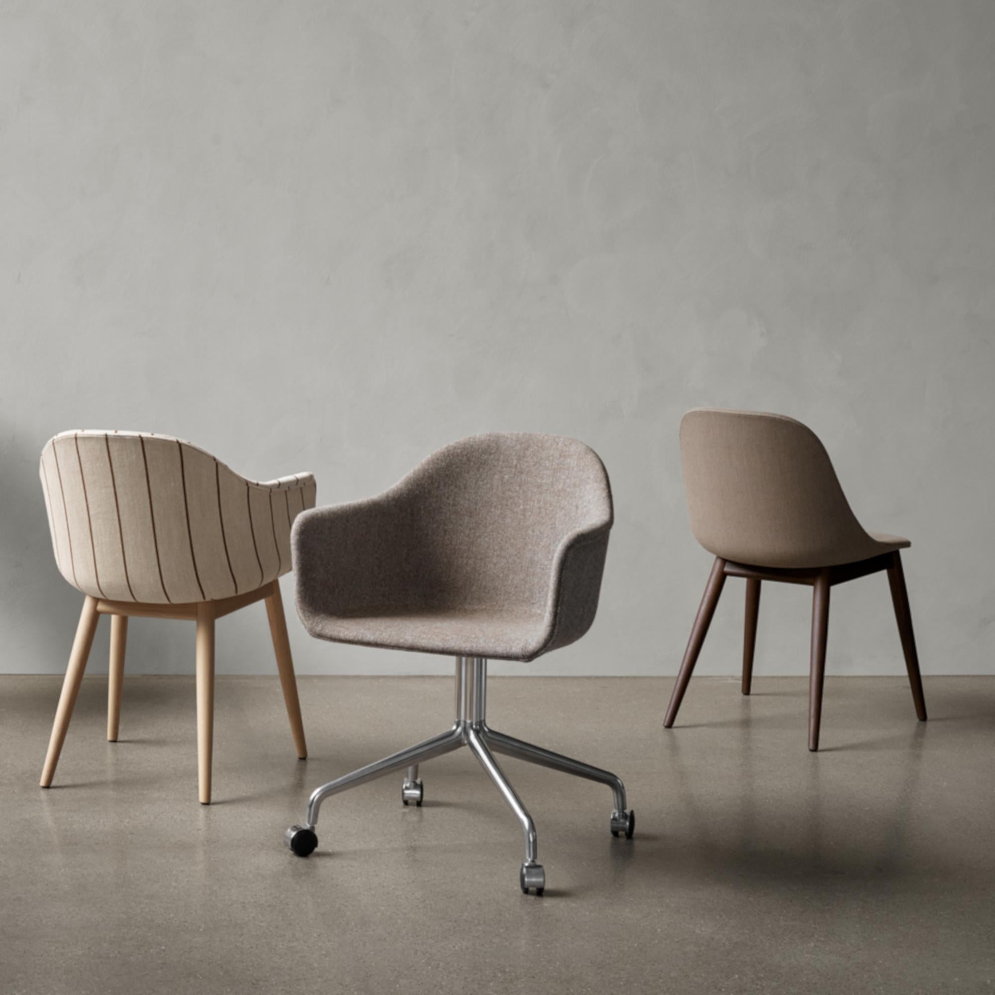 Scandinavian Modern Harbour Side Chair, Black Steel Swivel Base, Khaki Shell For Sale