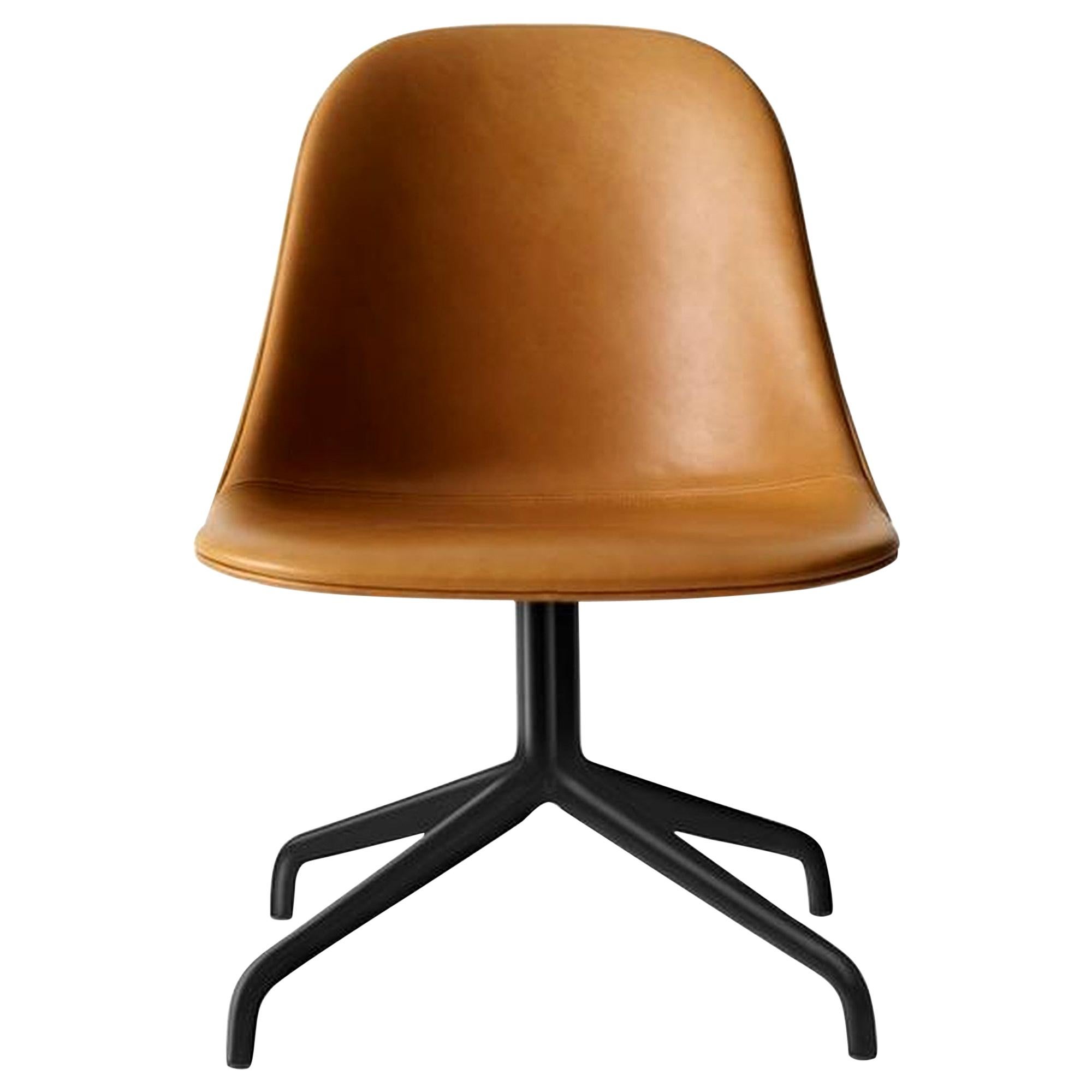 Harbour Side Chair, Black Steel Swivel Base, Nevotex "Dakar" #0250 'Cognac' For Sale