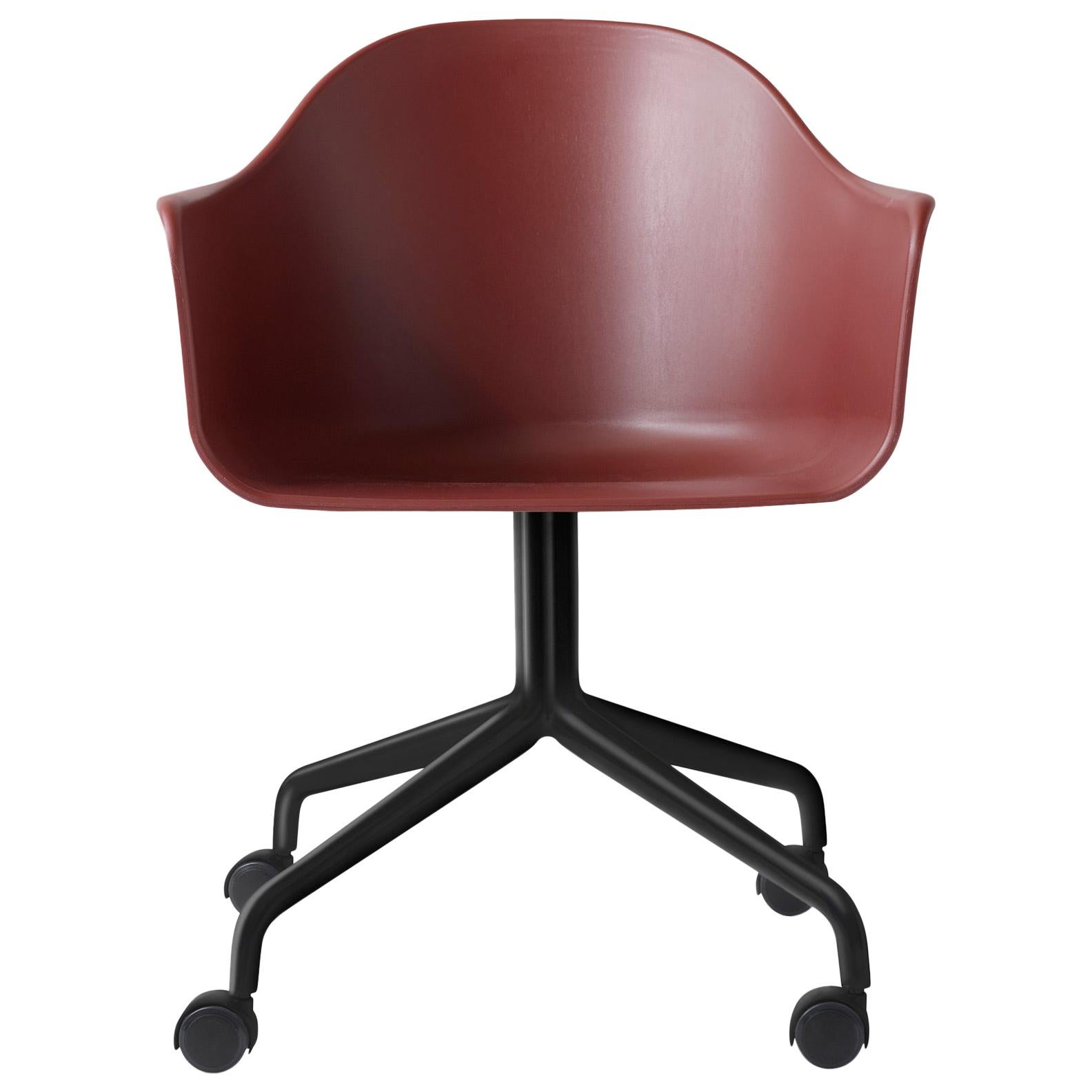 Harbour Side Chair, Black Steel Swivel Base with Caster, Burning Red Shell For Sale