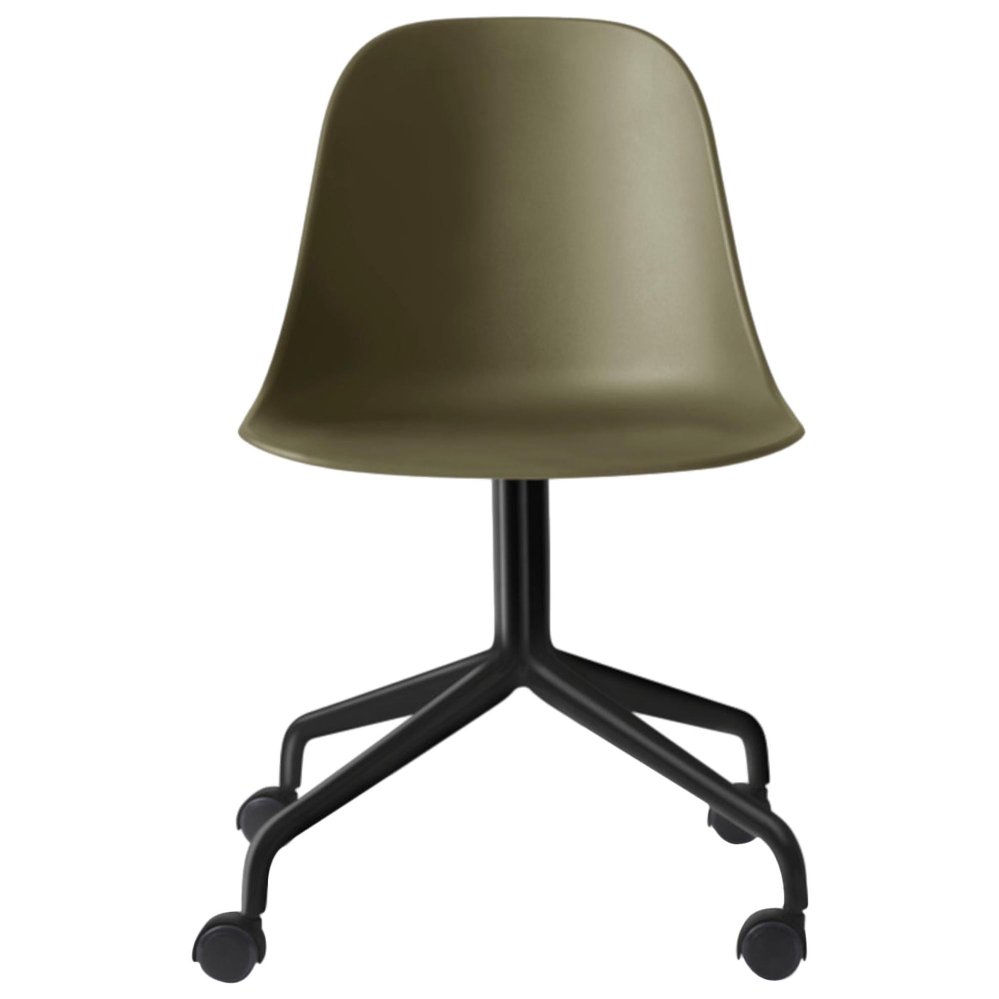 Harbour Side Chair, Black Steel Swivel Base with Caster, Olive Shell For Sale