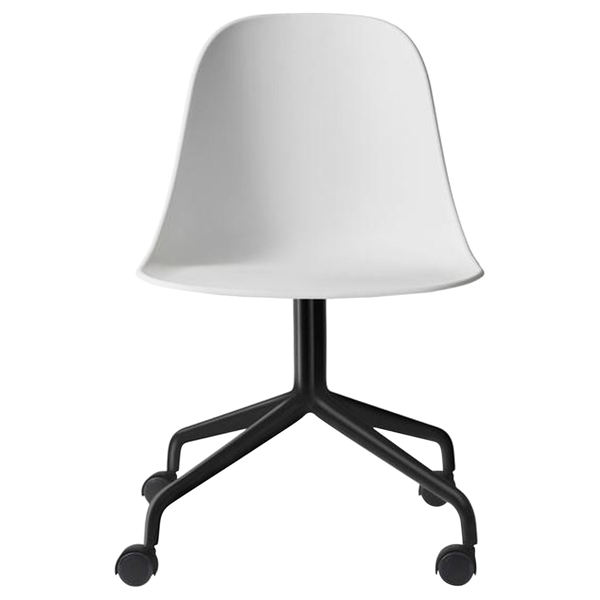 Harbour Side Chair, Black Steel Swivel Base with Caster, White Shell For Sale