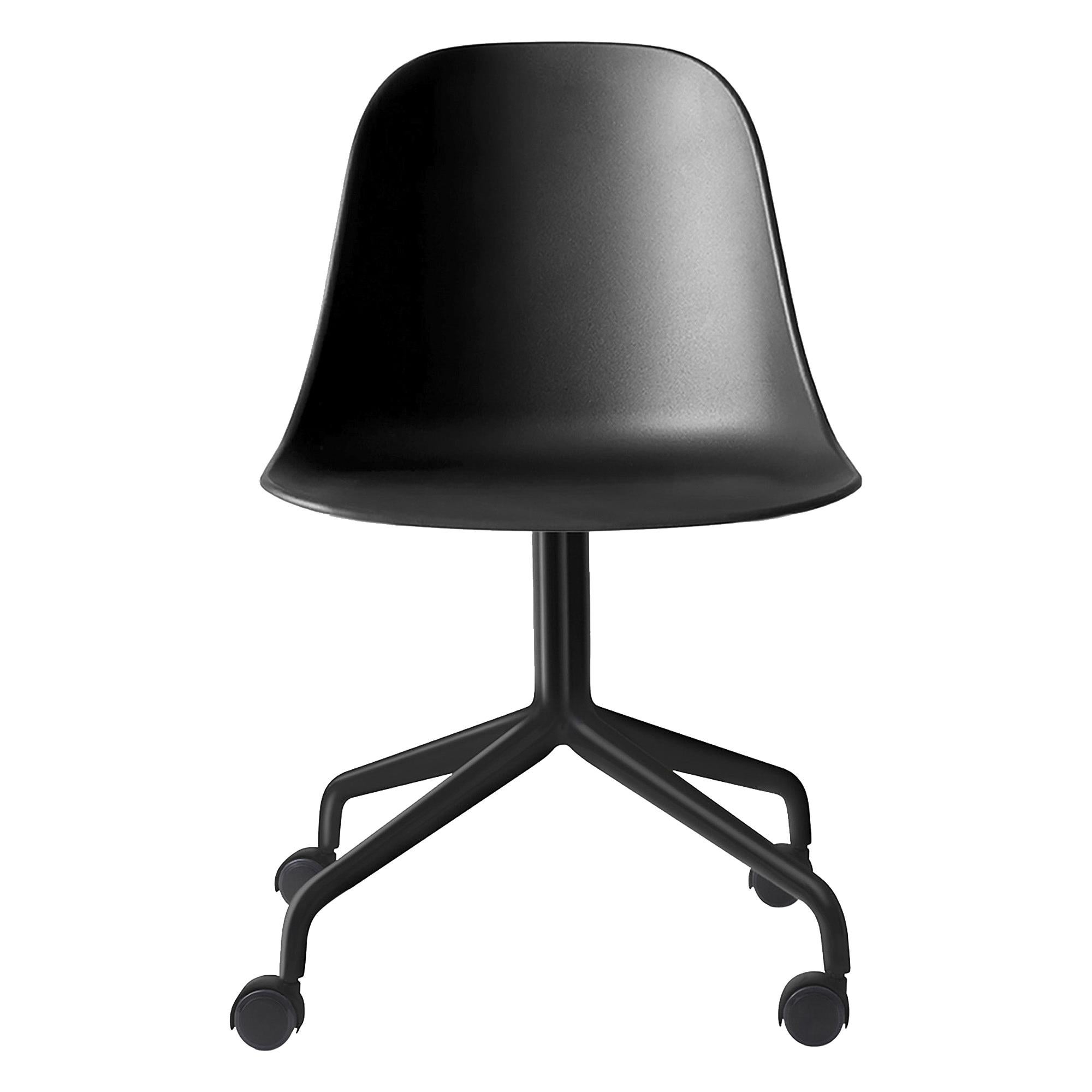 Harbour Side Chair, Black Steel Swivel Base with Casters & Black Shell For Sale